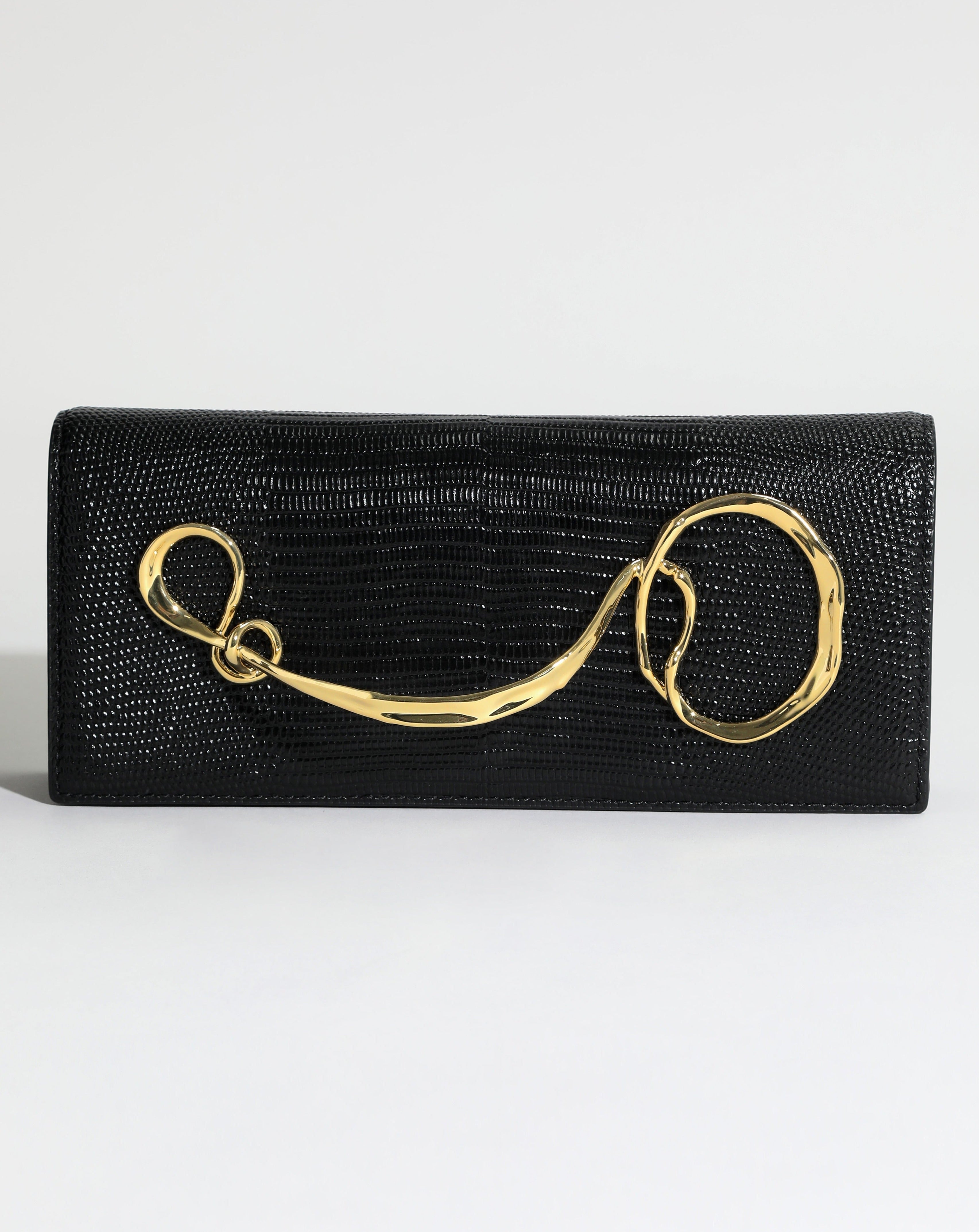 Linden Embossed Detail Oversized Clutch Bag In Gold Faux Leather