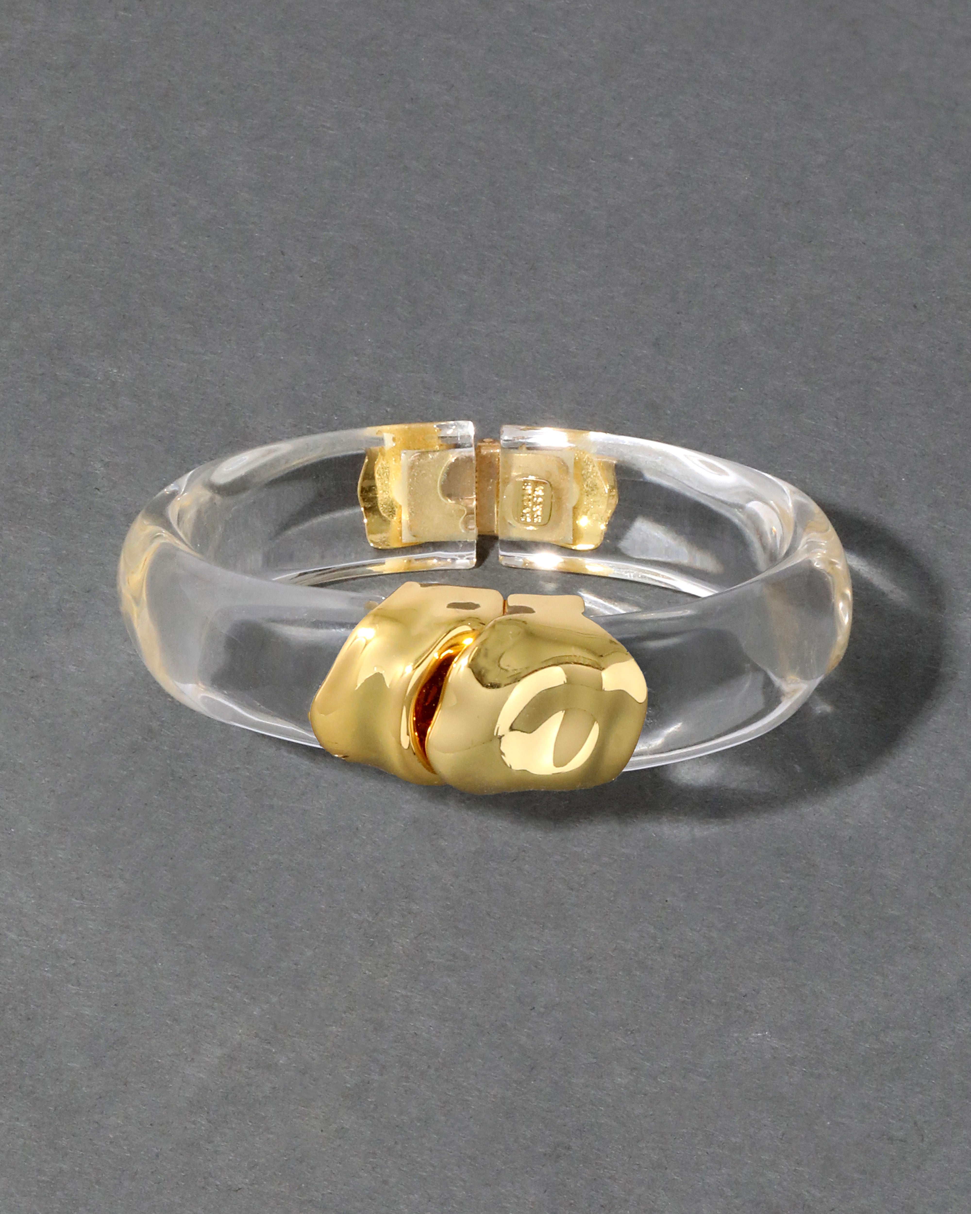 Molten Gold Lucite Hinge Bracelet- Clear