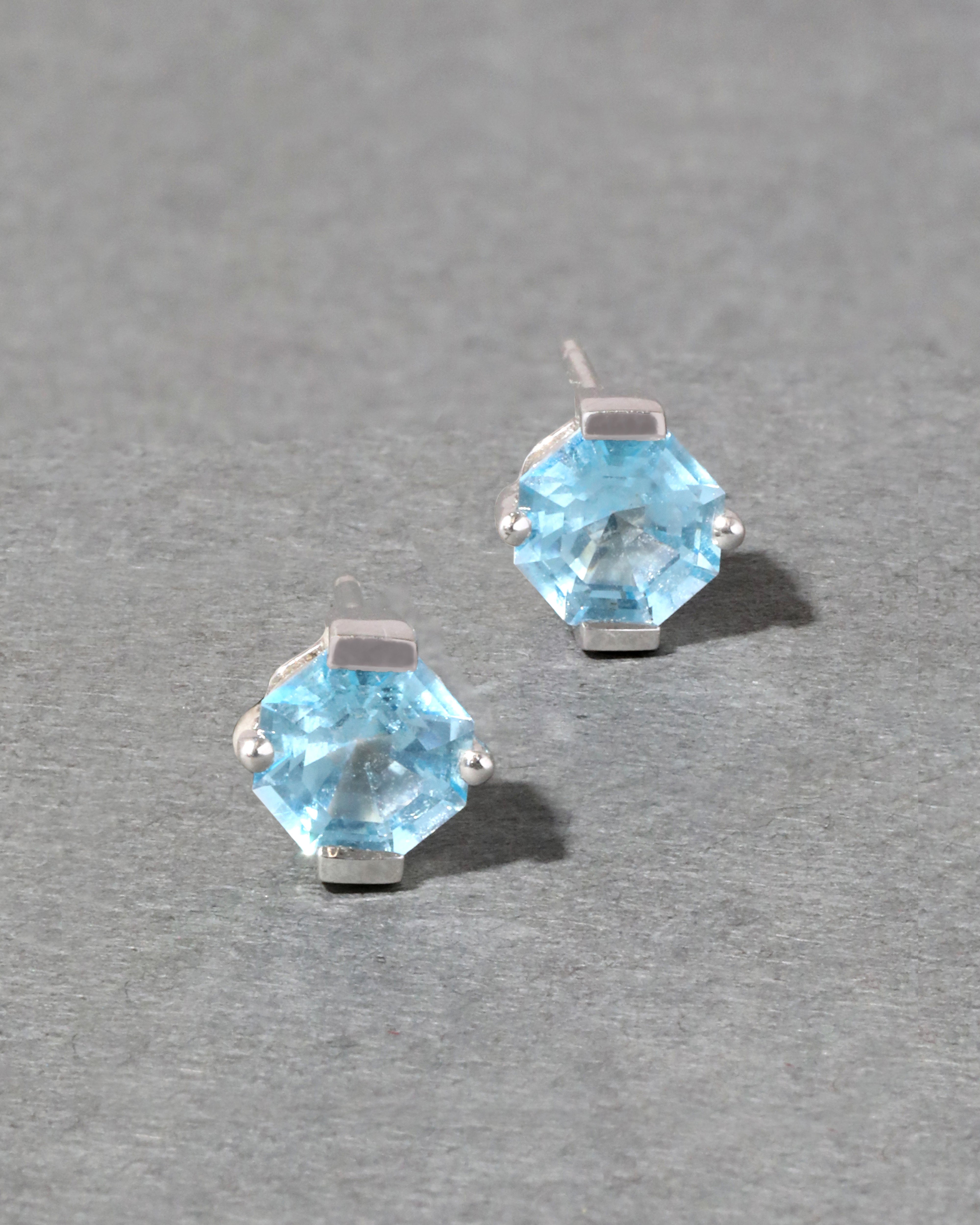 Vintage 1980s 14k White Gold with Blue Topaz Post Earring