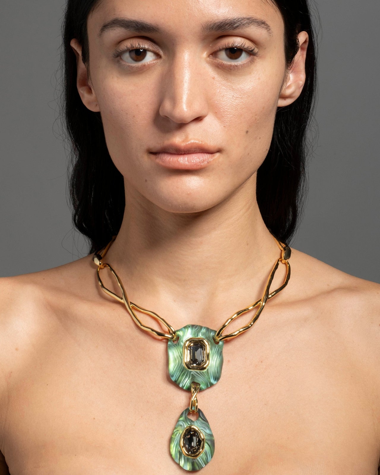 Madera Lucite Drop Necklace- Malachite - Photo 2