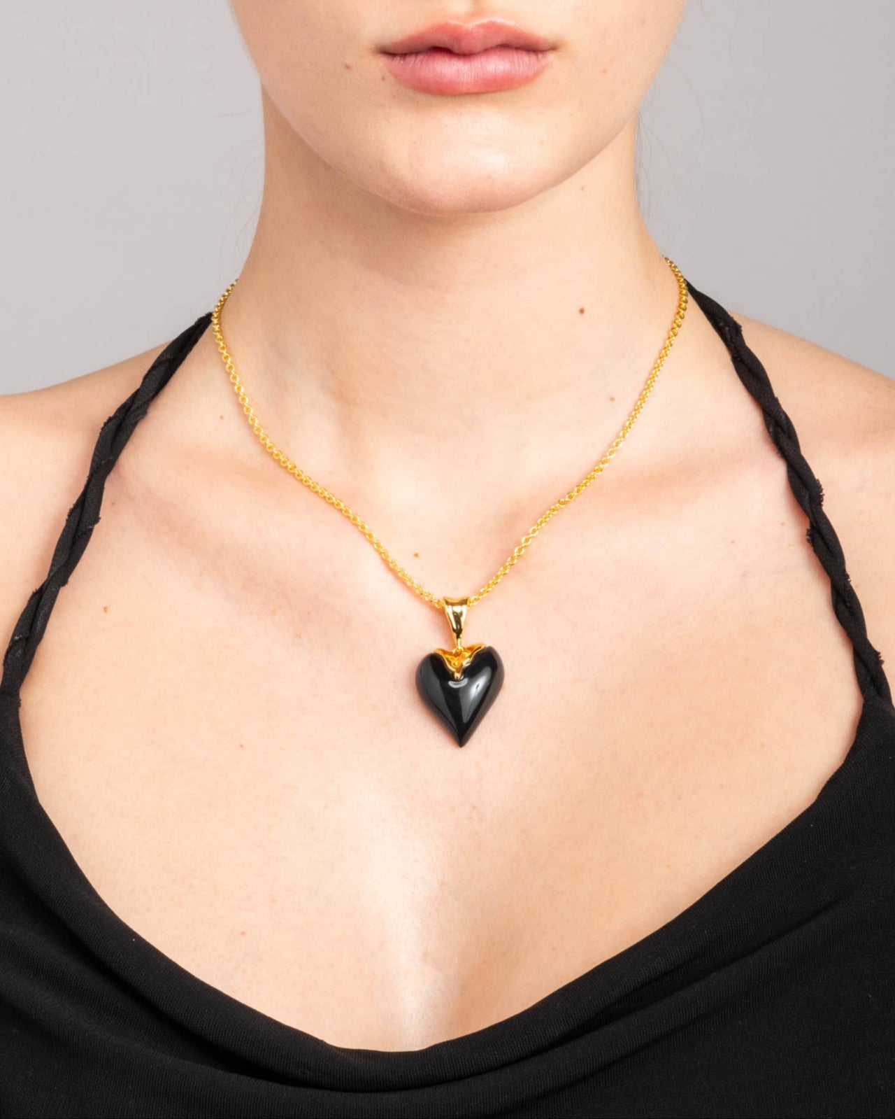 Lucite Heart Pendant Necklace- Onyx - Photo 2