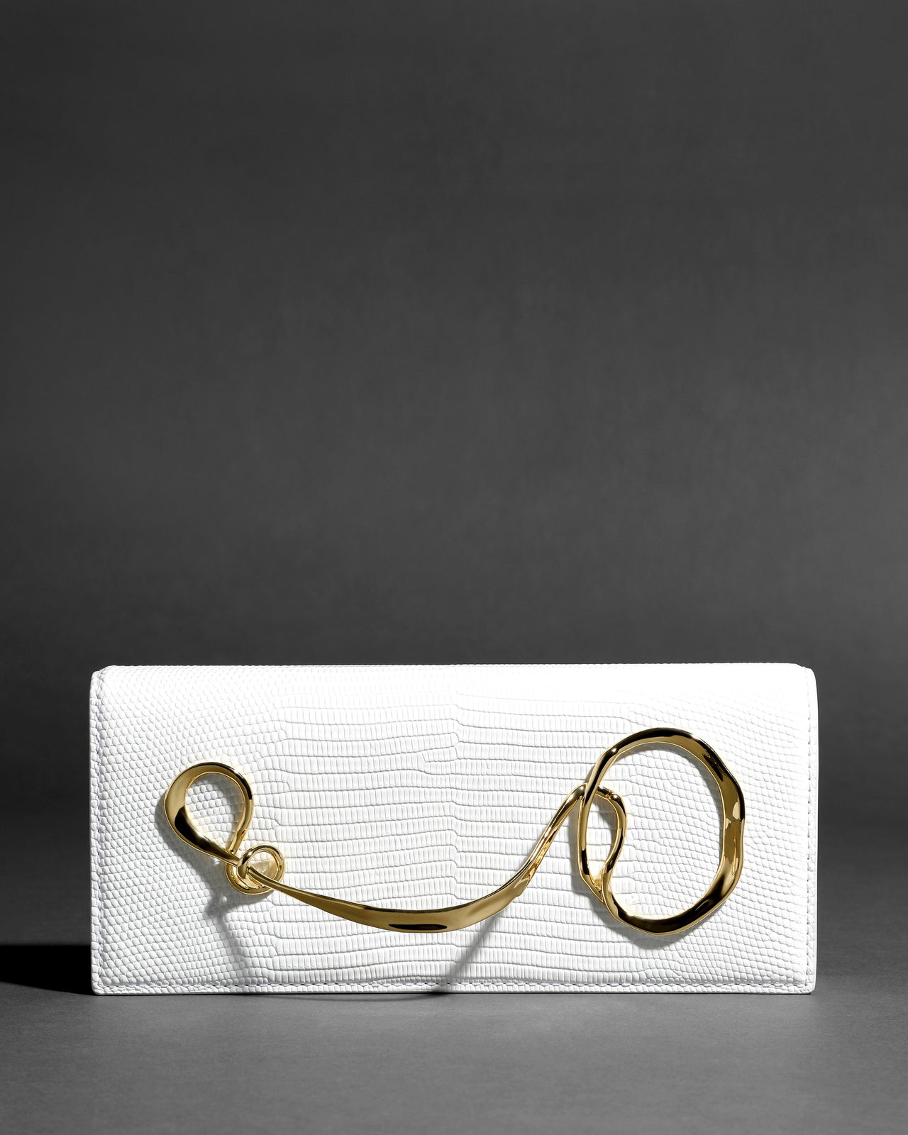 Twisted Gold Side Handle Clutch Purse- White - Photo 2