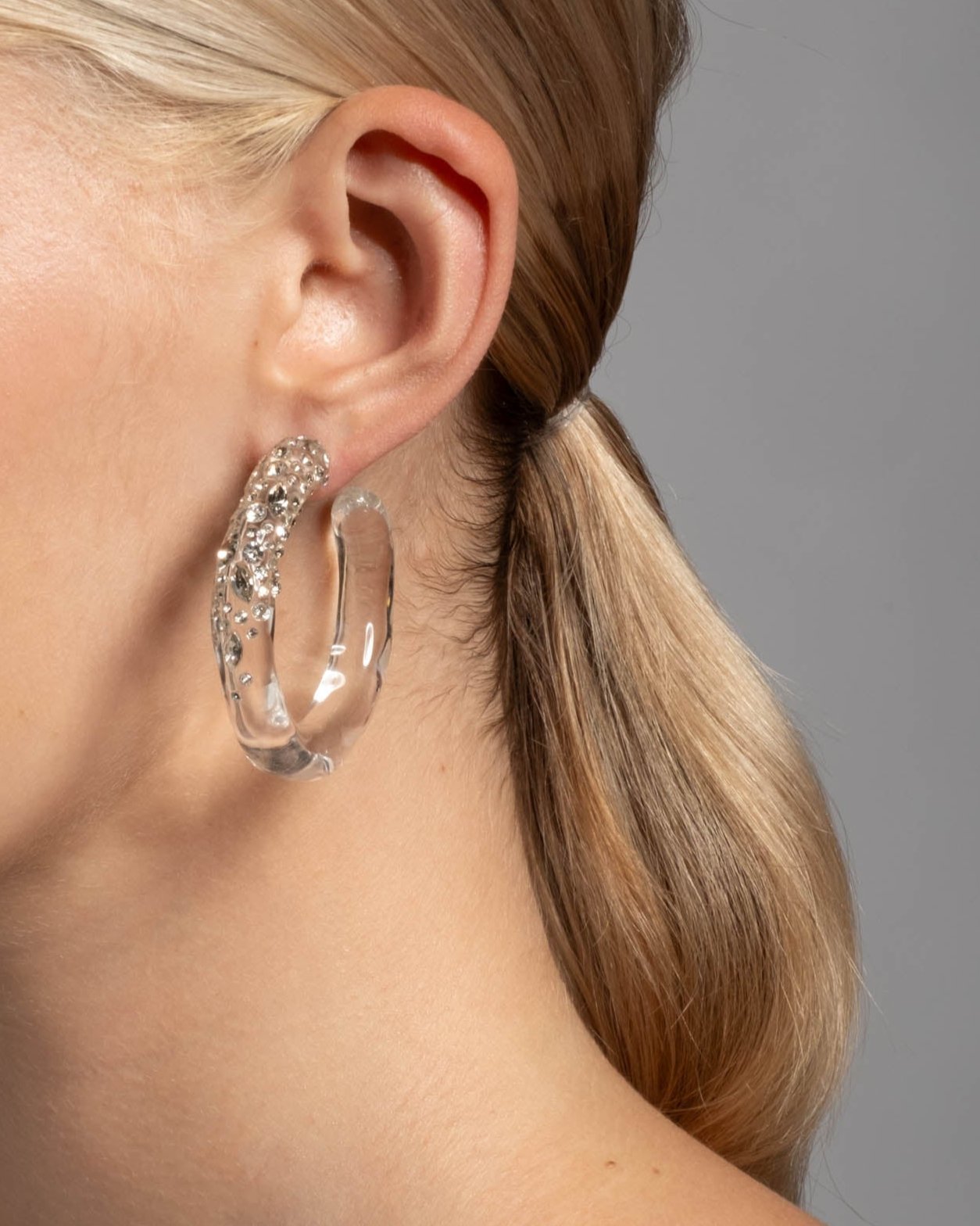 Confetti Crystal Lucite Hoop Earring- Clear - Photo 2