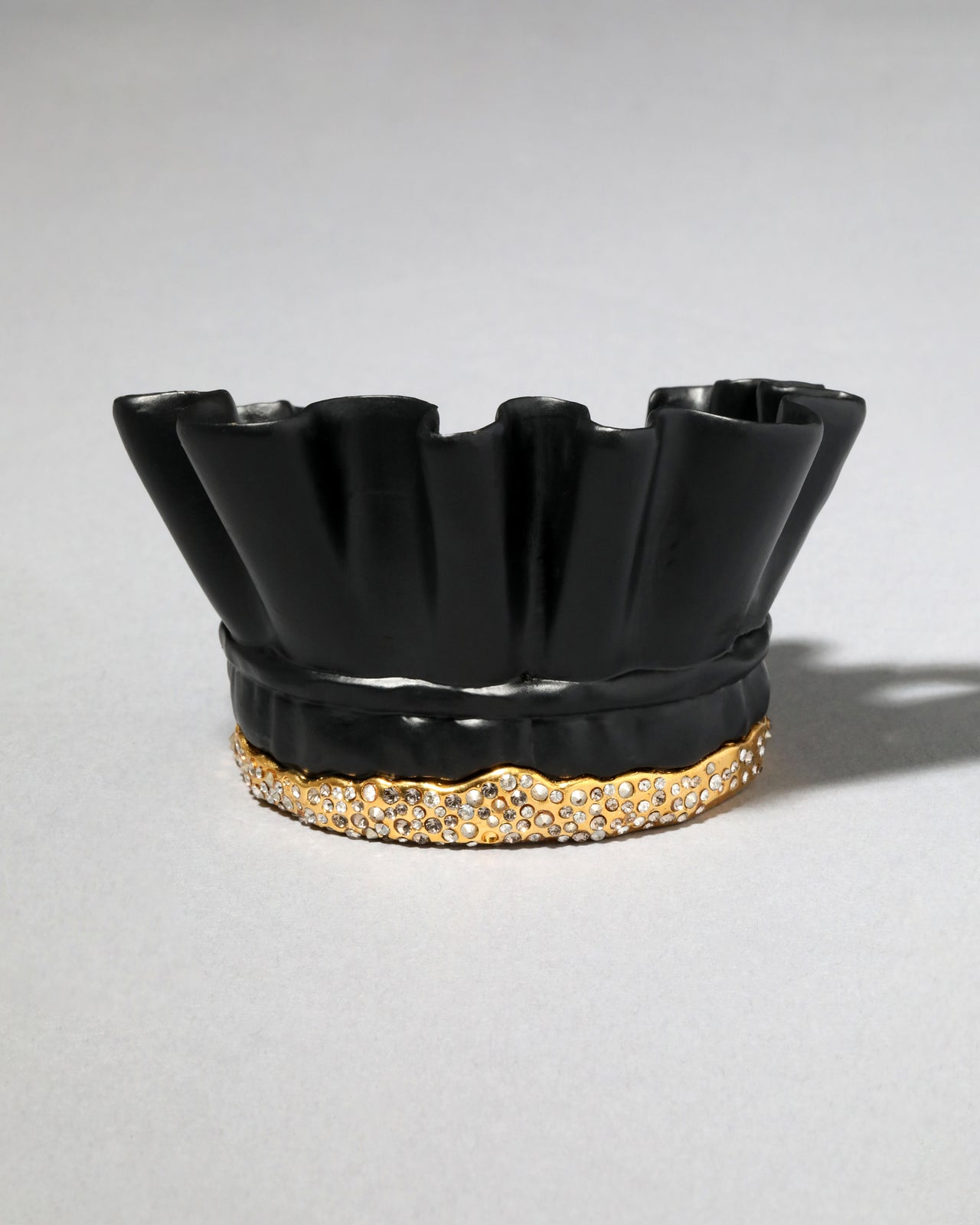 Archive Crystal Encrusted Victorian Sleeve Black Enamel & 14K Gold Plated Cuff Bracelet - Photo 2