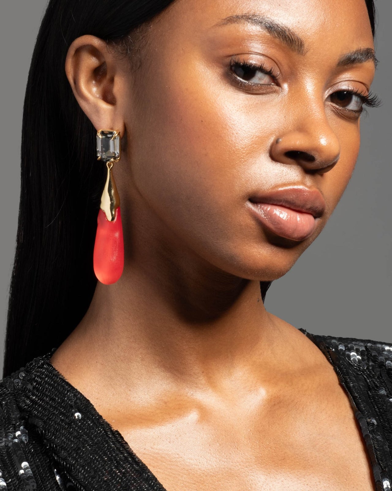 Bonbon Crystal Large Teardrop Earring- Lipstick Red - Photo 2