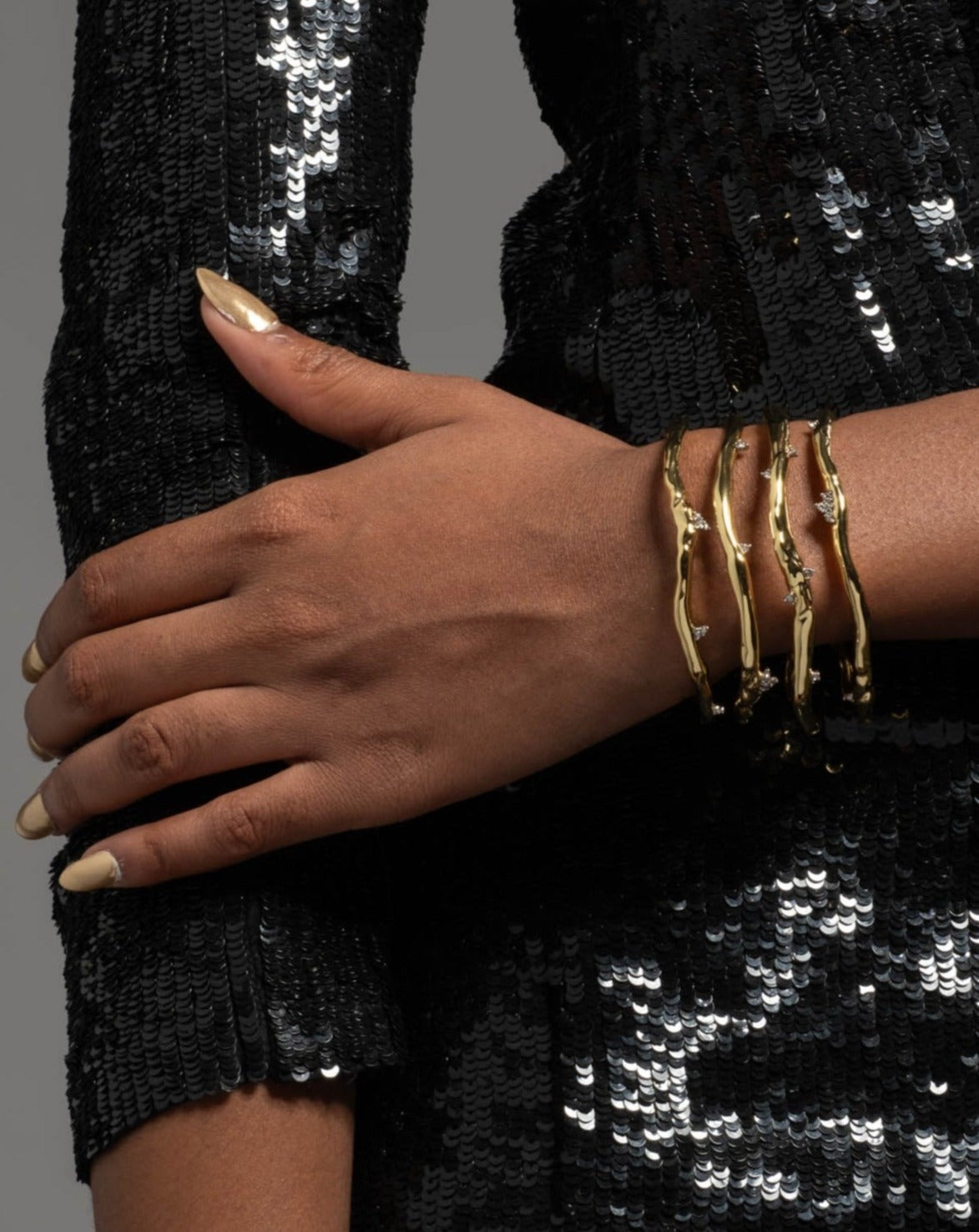 Brut Gold Crystal Thorn Orbit Cuff Bracelet