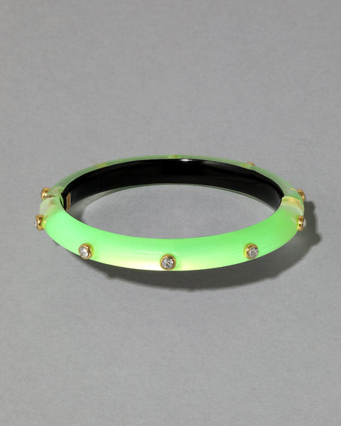 Crystal Studded Lucite Hinge Bracelet- Neon Green
