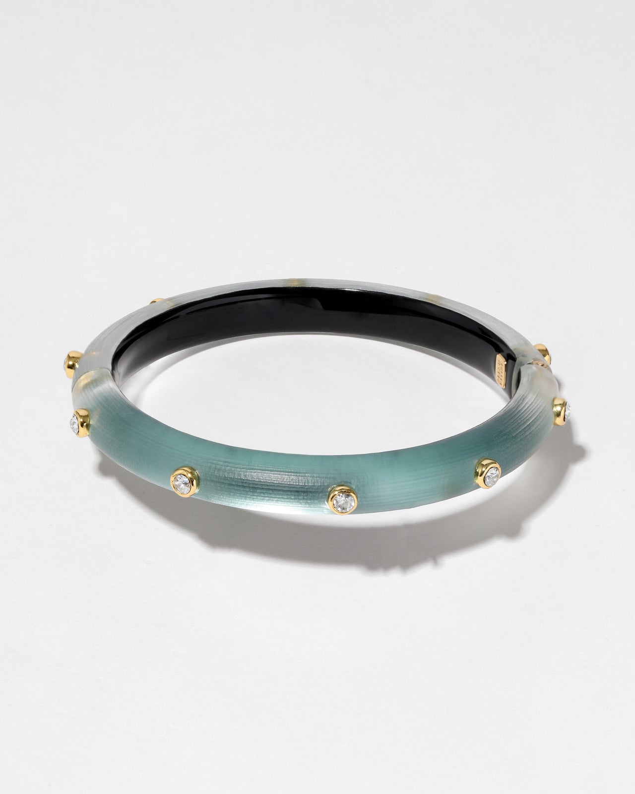 Crystal Studded Lucite Hinge Bracelet- Teal Blue - Photo 2