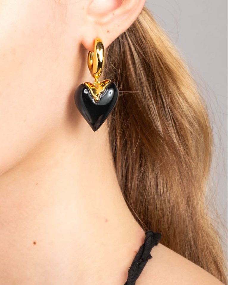 Dripping Heart Lucite Hoop Earring- Onyx - Photo 2