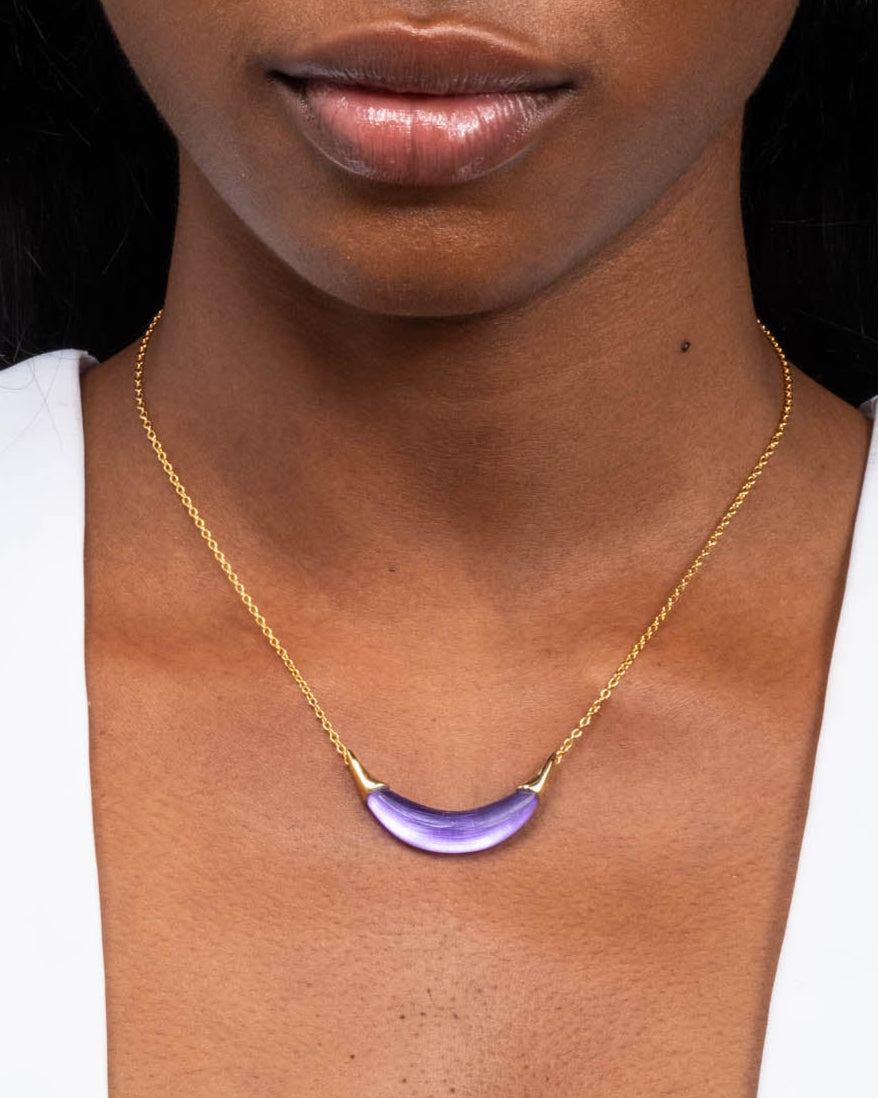 Gold Capped Crescent Lucite Necklace- Violet - Photo 2