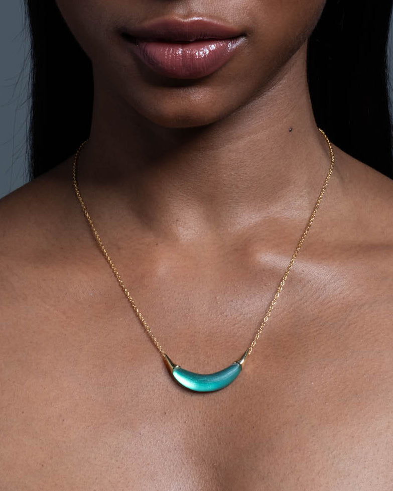 Gold Capped Crescent Lucite Necklace- Metallic Emerald - Photo 2