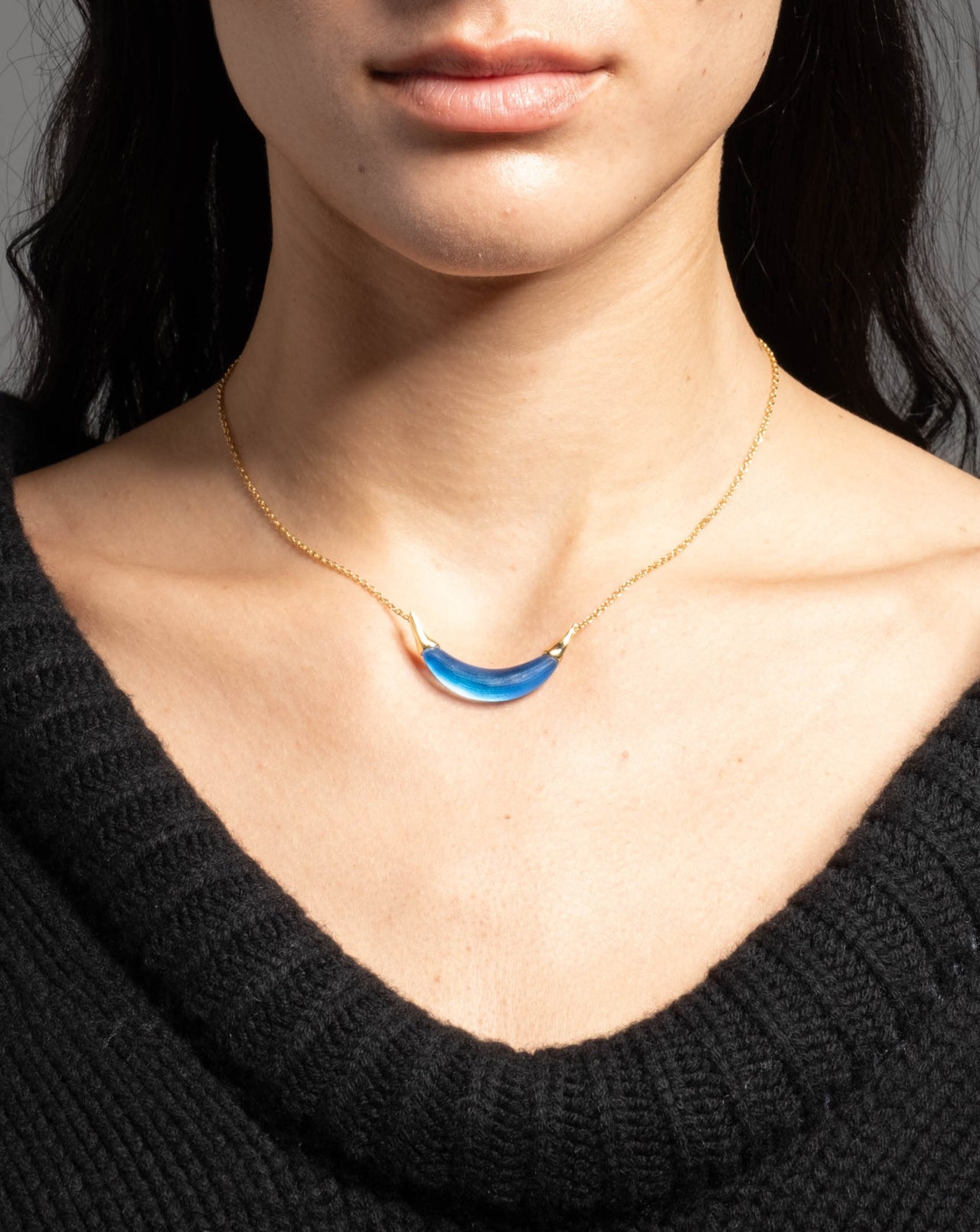 Gold Capped Crescent Lucite Necklace - Cerulean - Photo 2