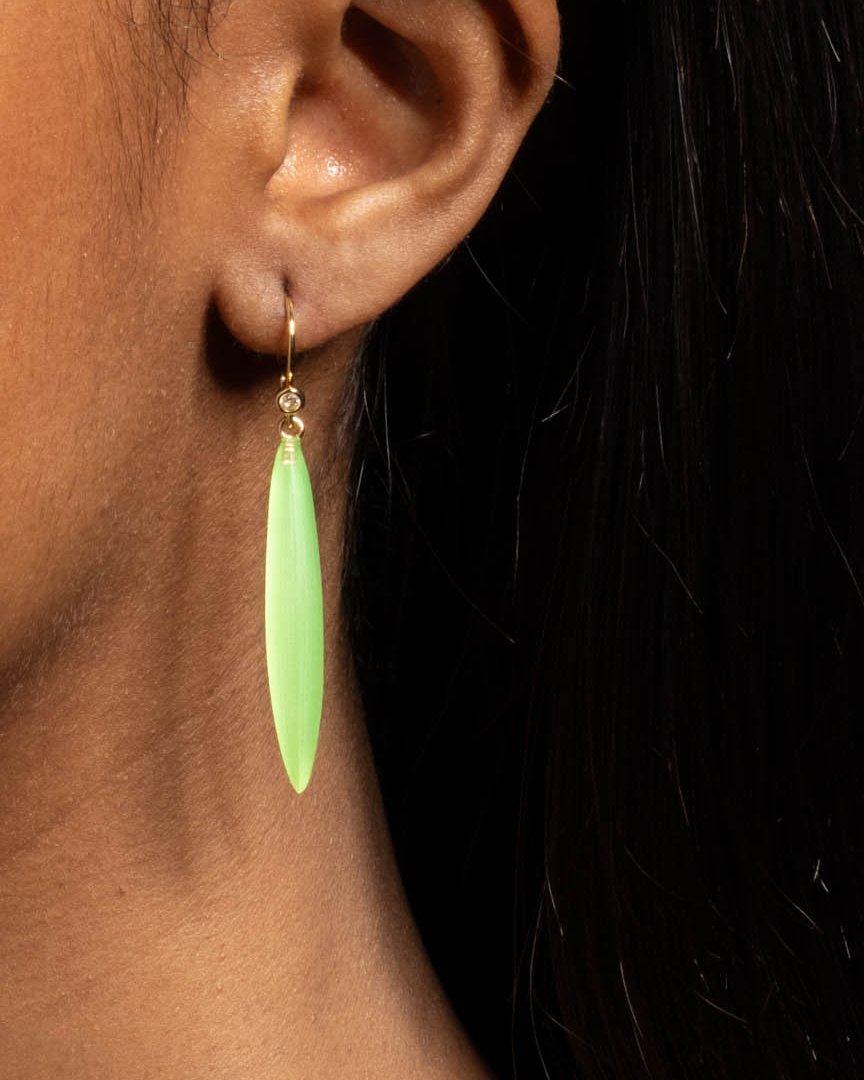 Lucite Sliver Wire Earring- Neon Green - Photo 2