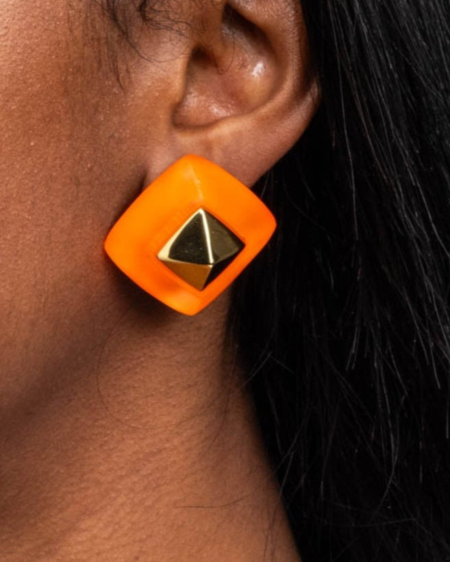 Luminous Lucite Armor Post Earring- Neon Orange - Photo 2