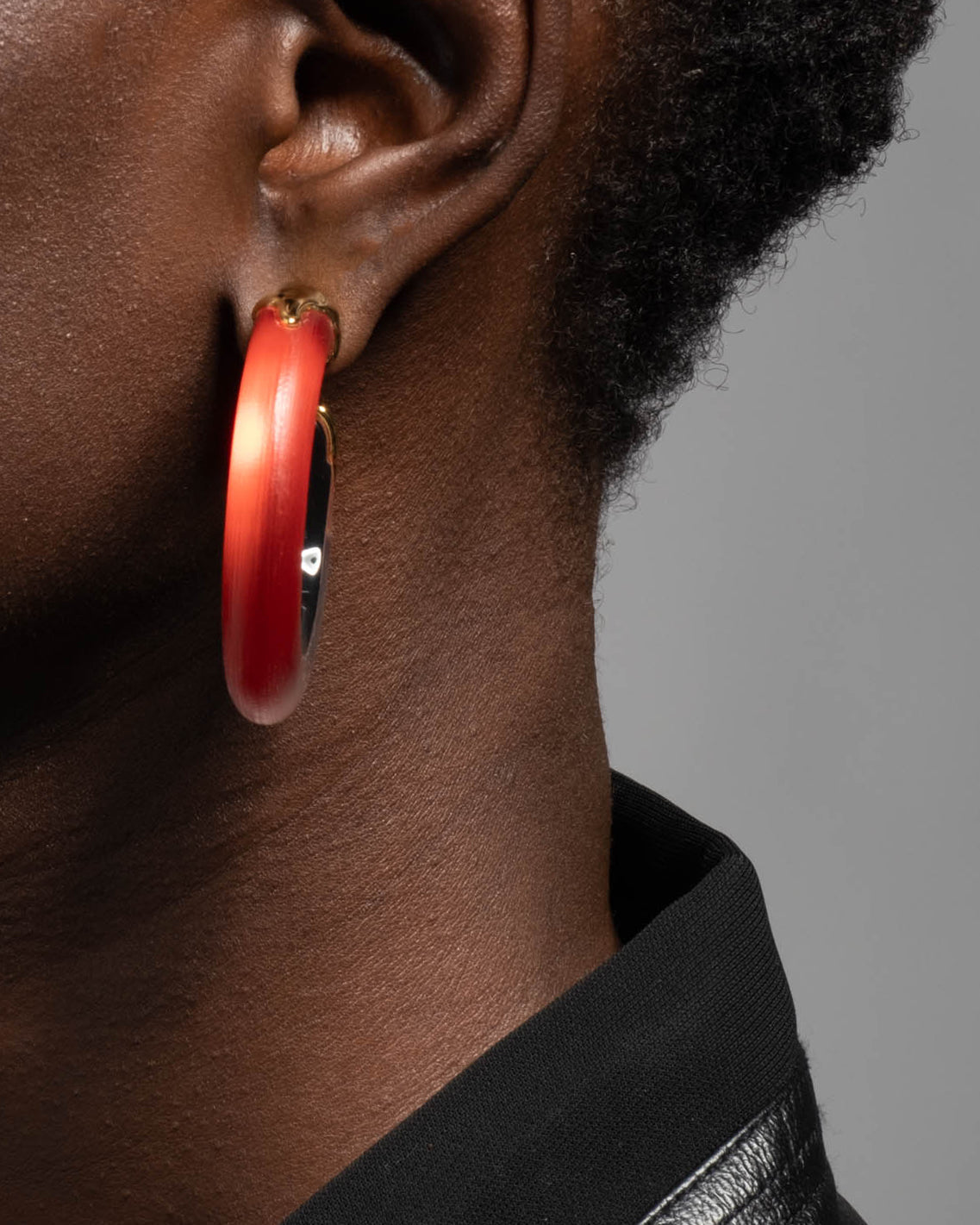 Luminous Lucite Gold Dipped Hoop Earring- Lipstick Red - Photo 2