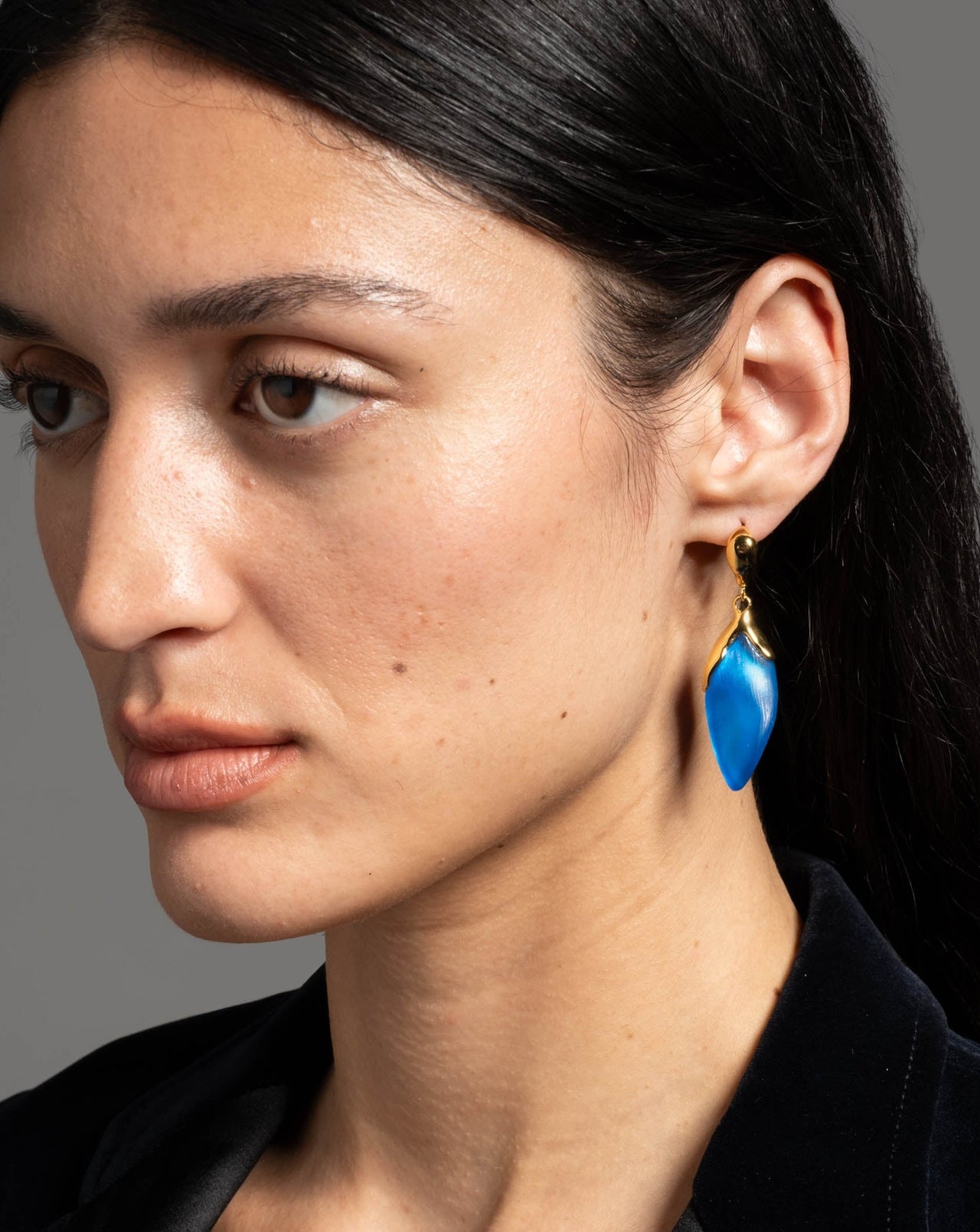 Luminous Lucite Petal Leverback Earring- Cerulean - Photo 2