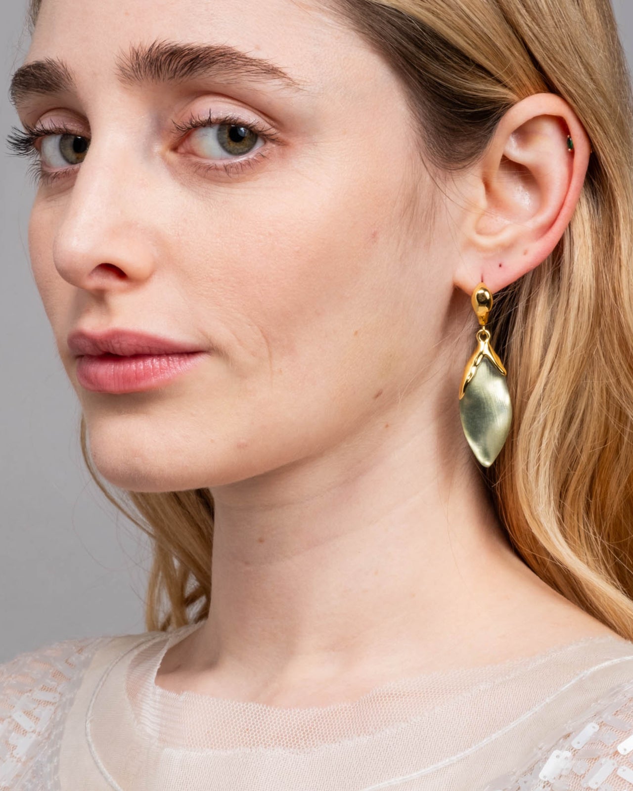 Luminous Lucite Petal Leverback Earring- Sage - Photo 2