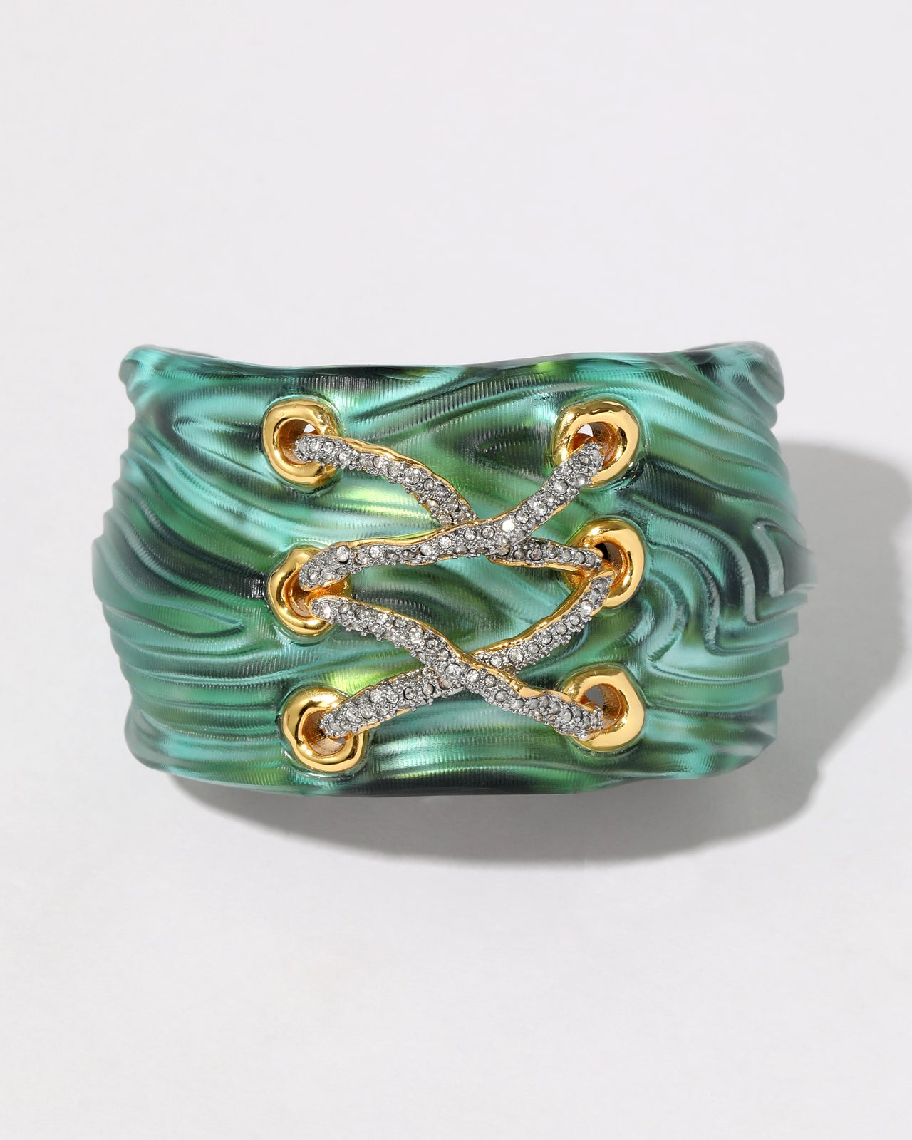 Madera Lace Up Lucite Cuff Bracelet- Malachite - Photo 2