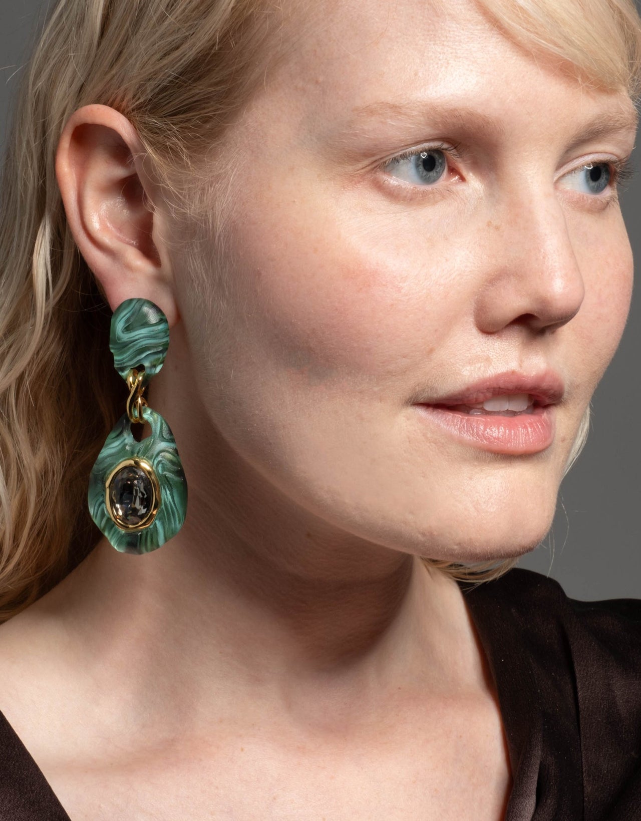 Madera Lucite Drop Earring- Malachite - Photo 2