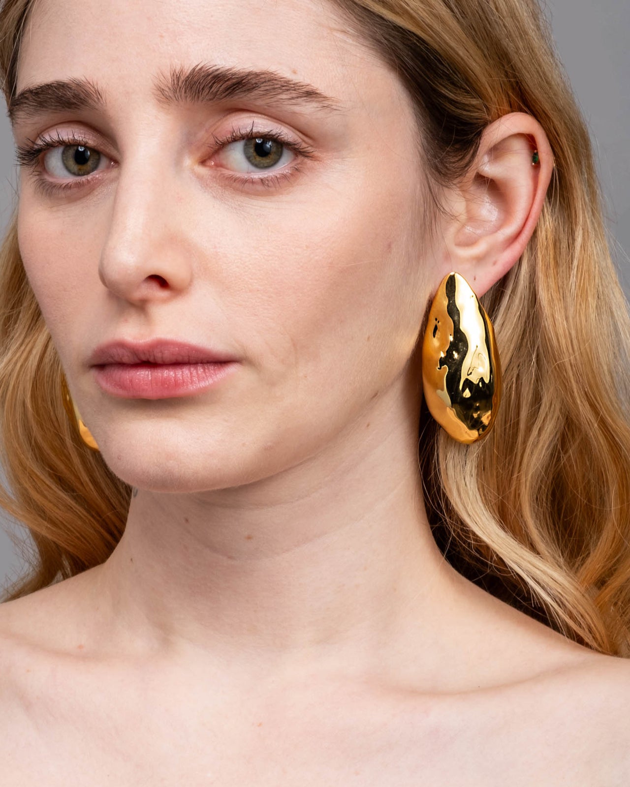 Molten Gold Puffy Teardrop Post Earring - Photo 2