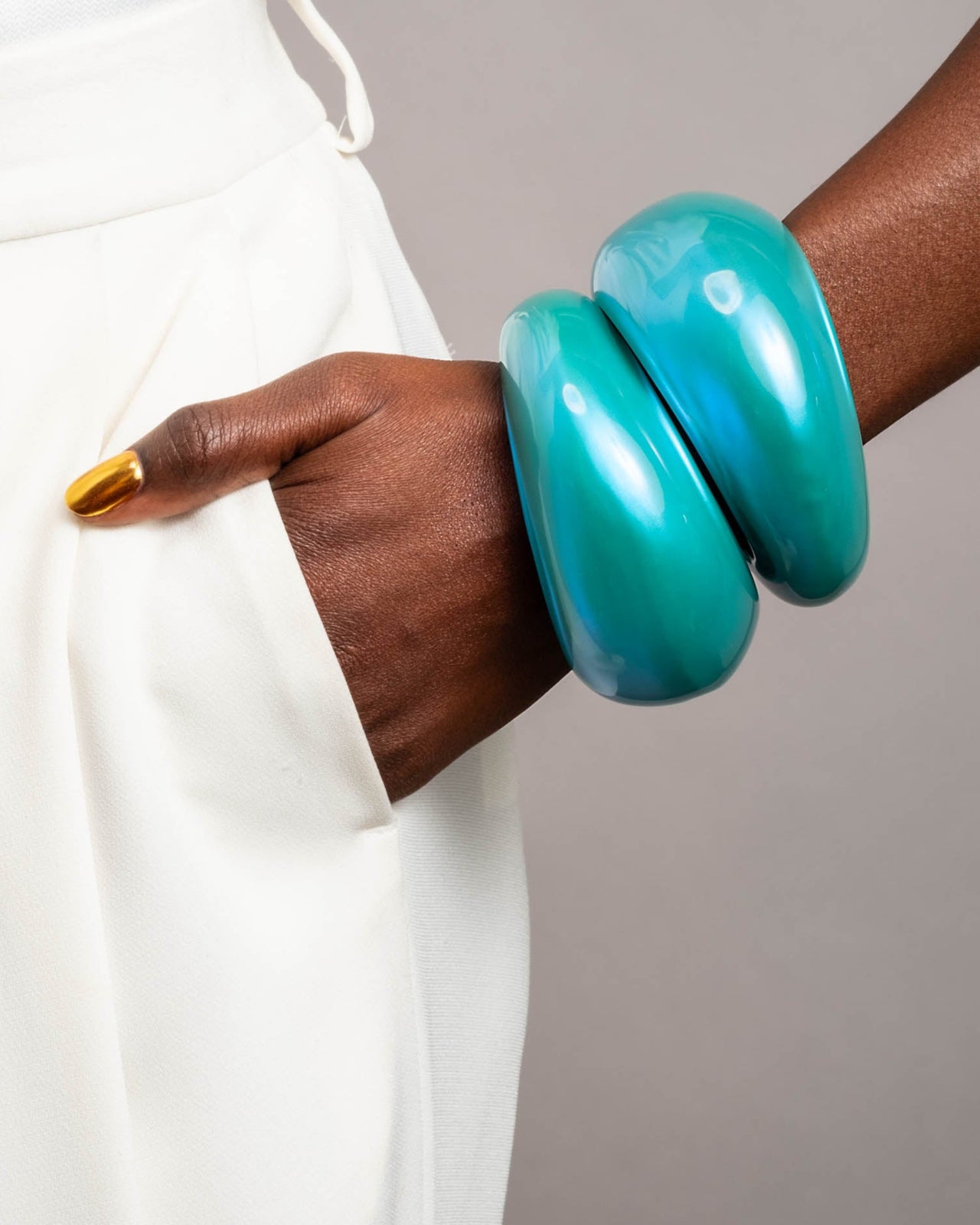 Puffy Lucite Tapered Bangle Bracelet- Mediterranean Opal - Photo 2