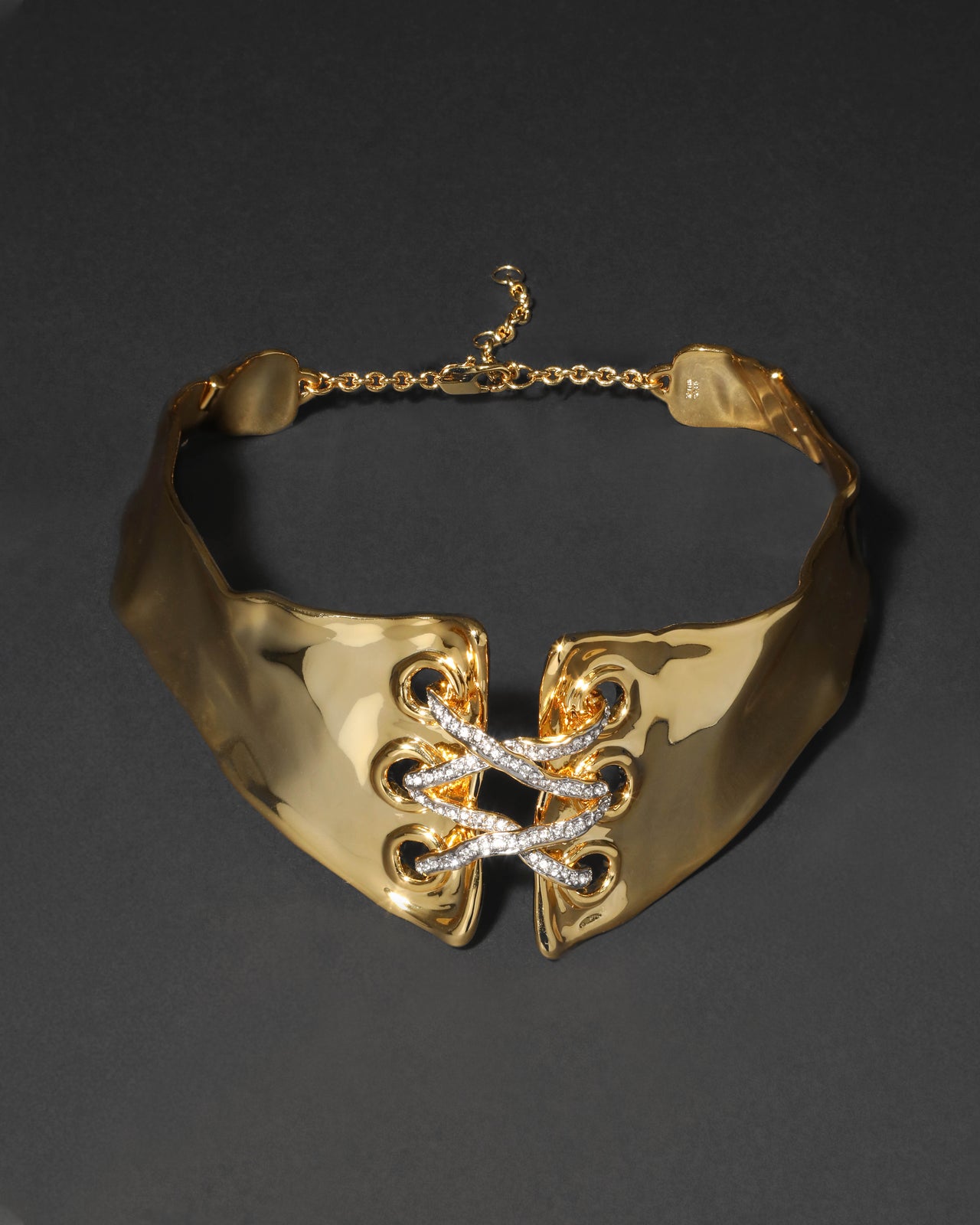 Solanales Gold Crystal Lace Up Collar Necklace - Photo 2