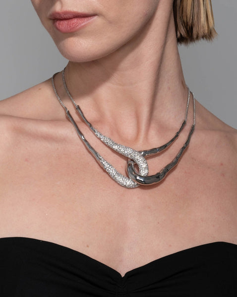 Solanales Silver Crystal Interlock Necklace