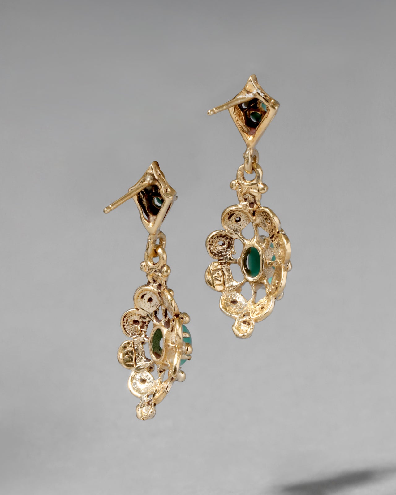 Vintage 14k Gold Ornate Turquoise Drop Post Earring - Photo 2