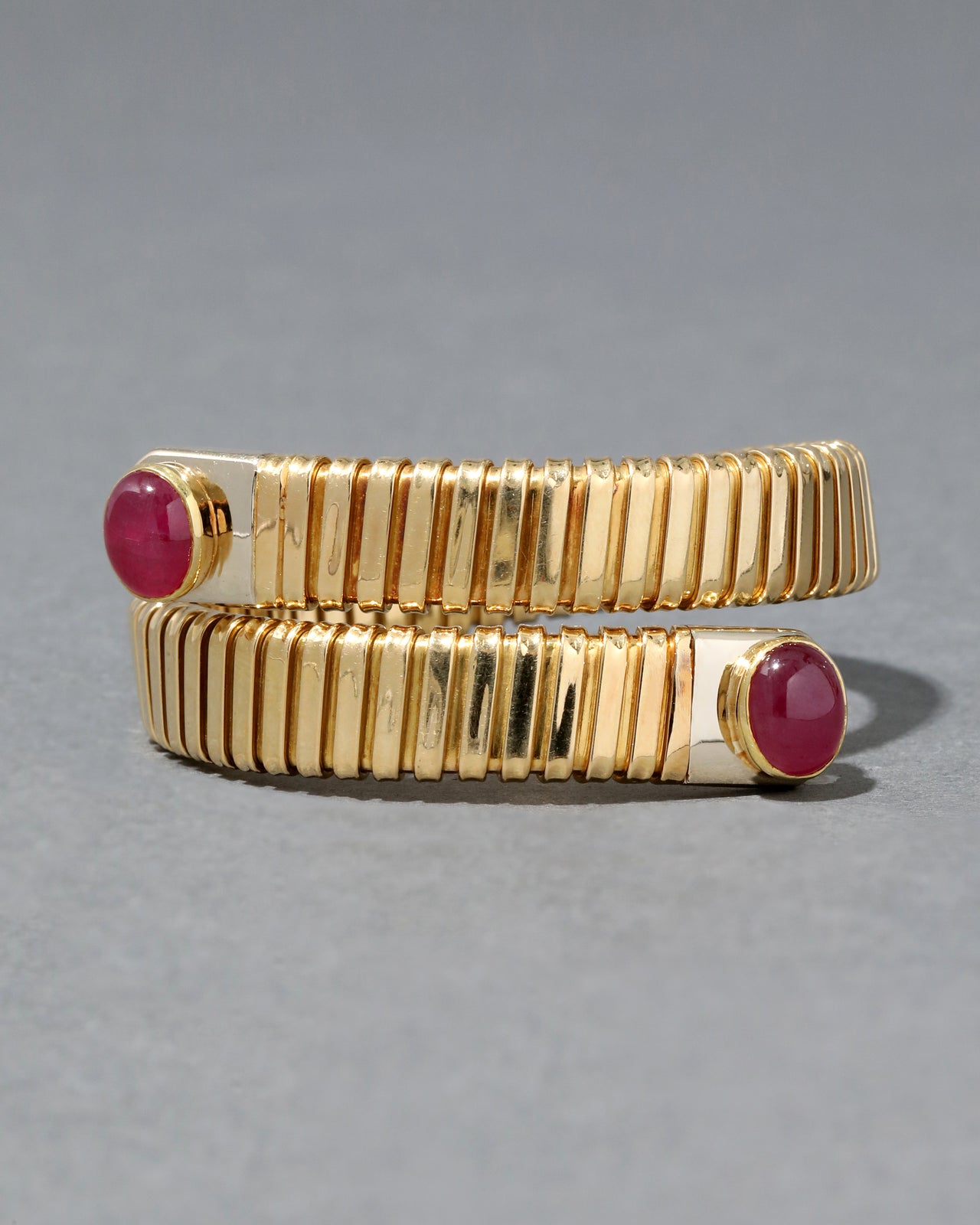 Vintage 1980s 18k Gold Two Tone Italian Wrap Bracelet with Ruby - Photo 2