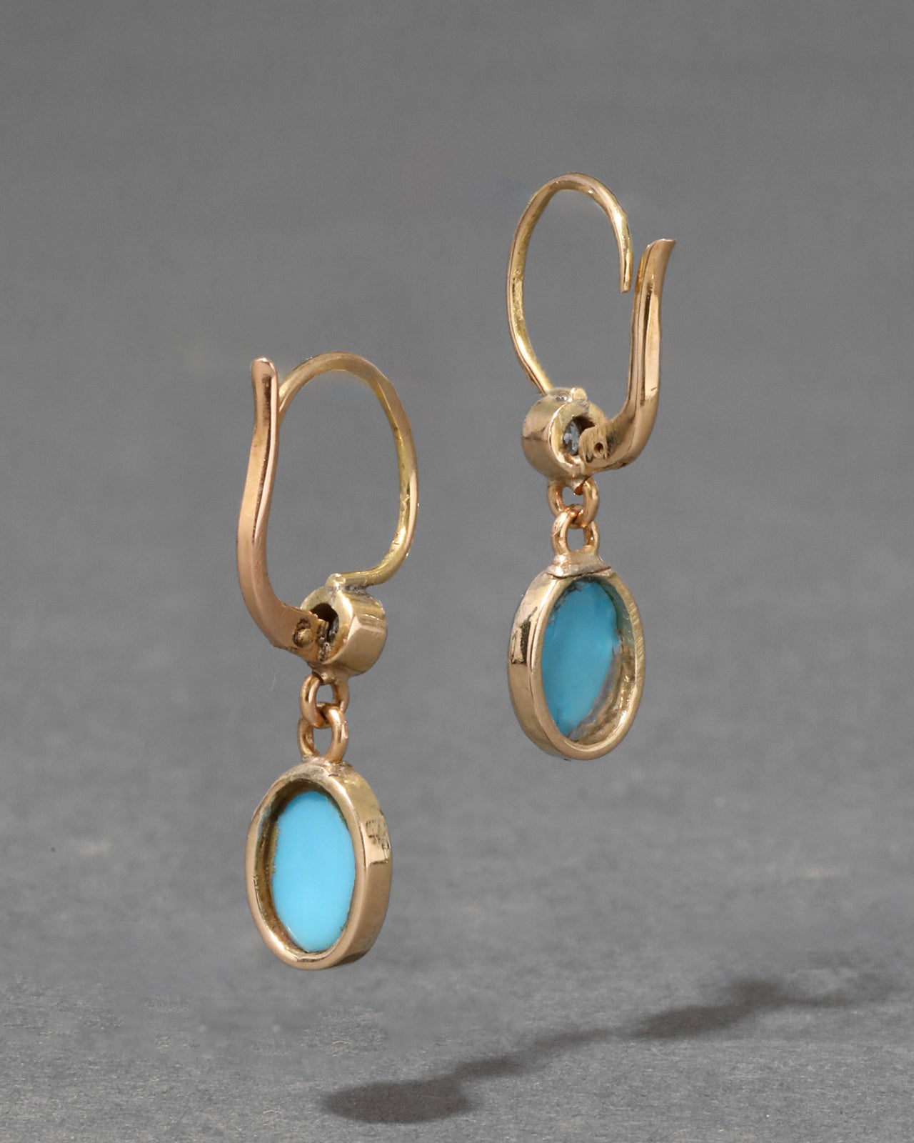 Antique 1920s 14k Gold with Persian Turquoise & Diamond Earring - Photo 2