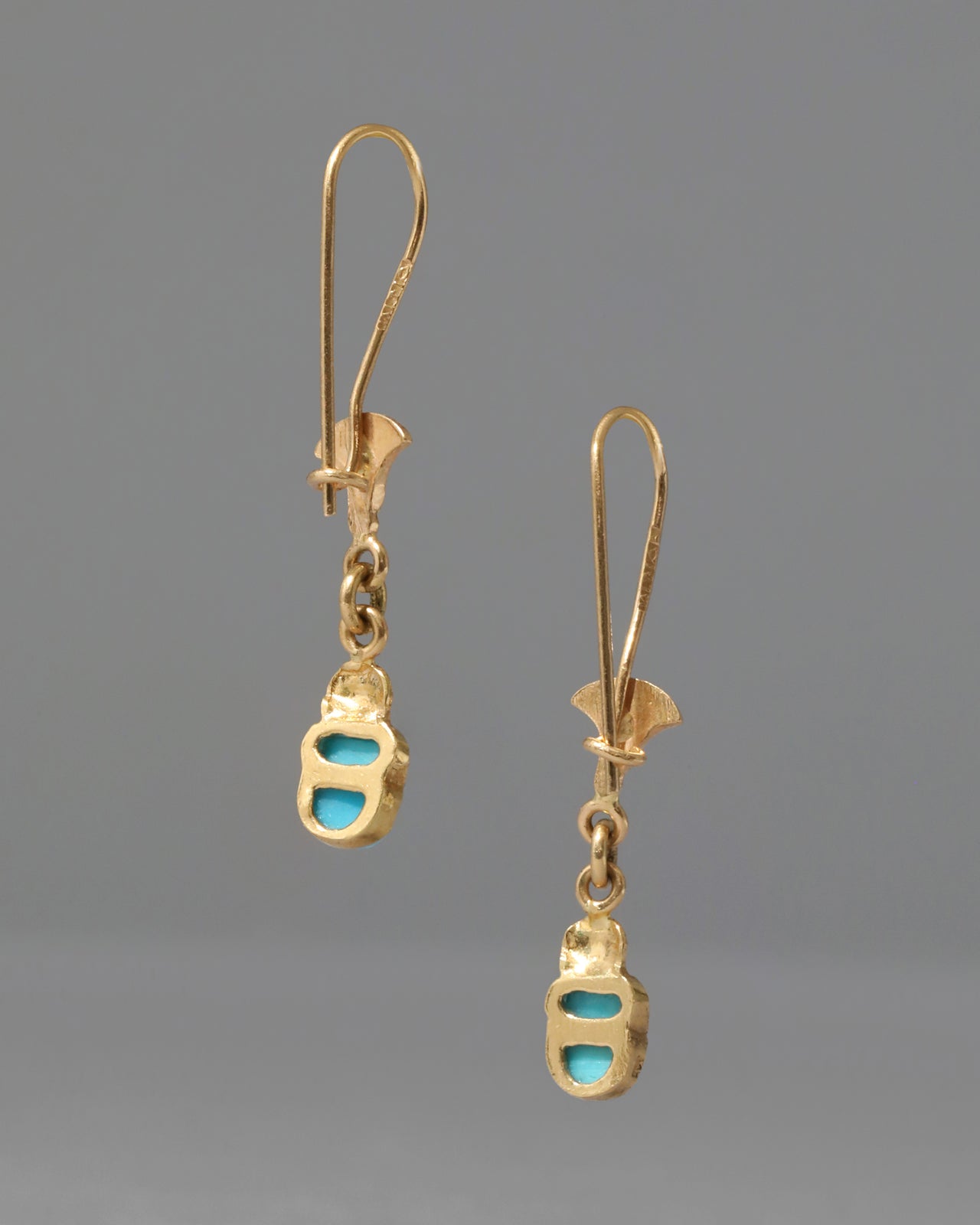 Vintage 18k Gold Turquoise Drop Earring - Photo 2