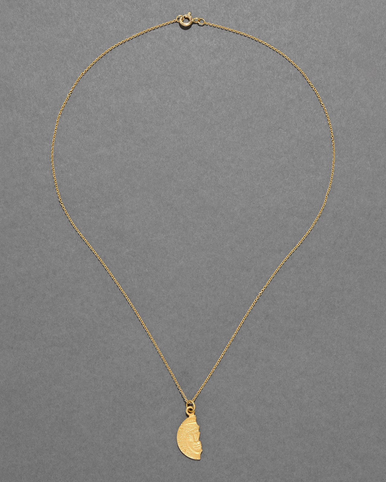 Vintage 18980s 14k Gold Italian Half Face Pendant Necklace - Photo 2