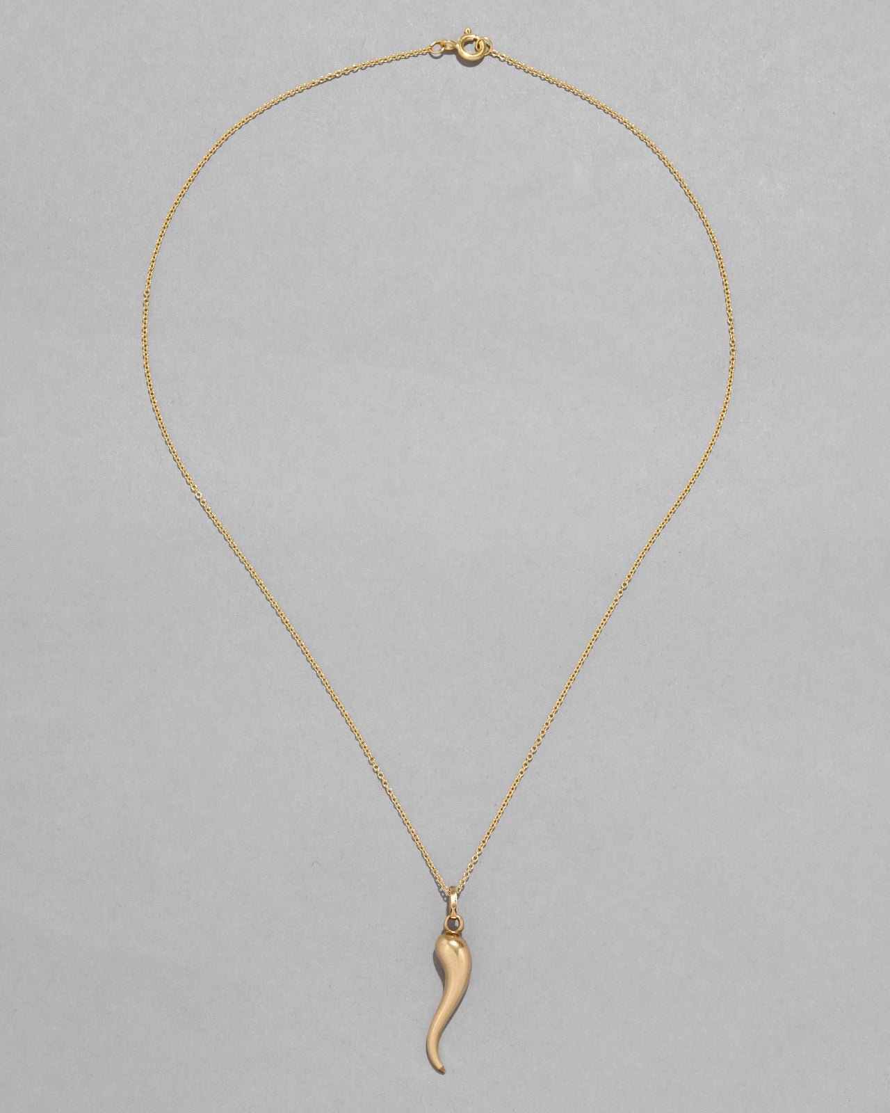 Vintage 1980s 14k Gold Italian Long Horn Pendant Necklace - Photo 2