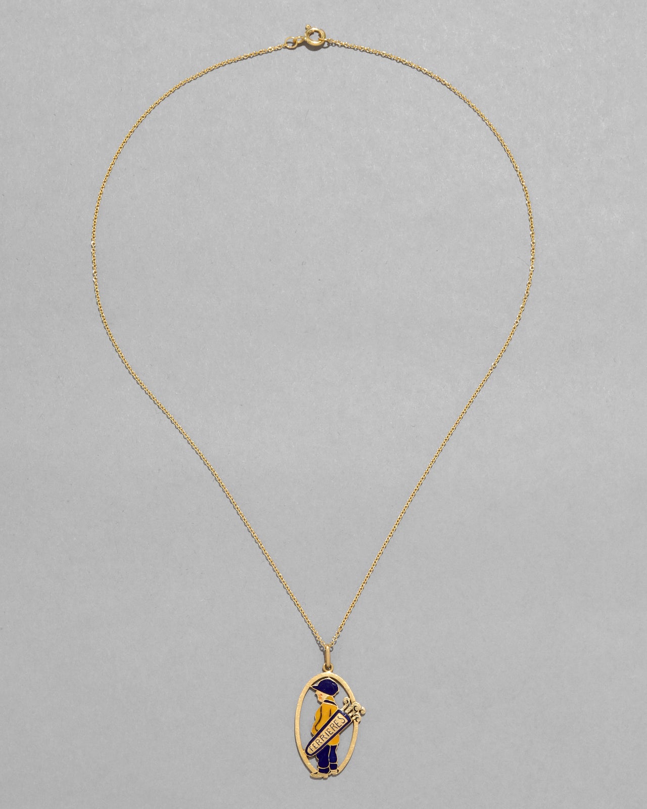 Vintage 1930s 14k Gold with Enamel French Mascot Pendant Necklace - Photo 2