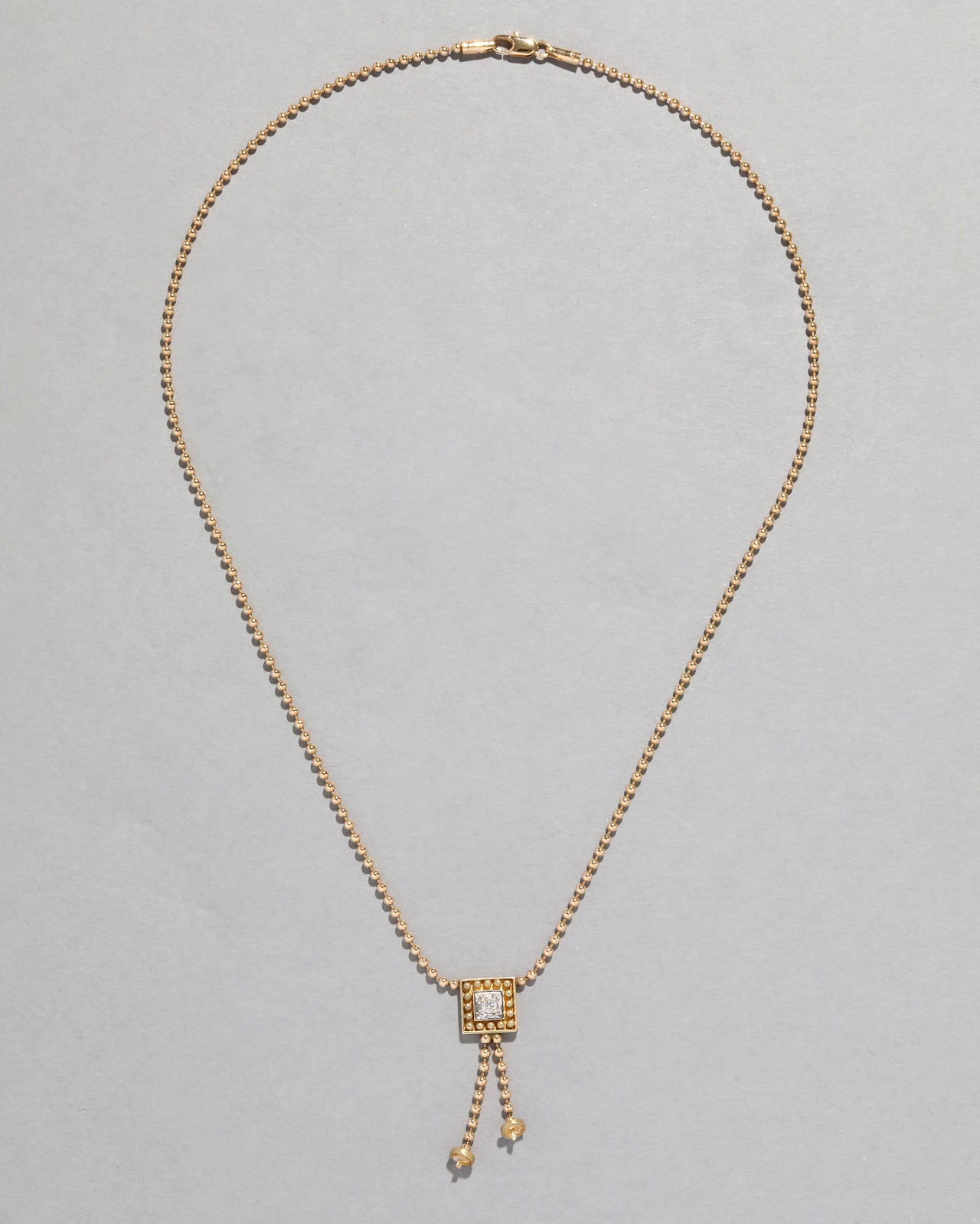 Vintage 1990s 14k Gold Tassel Diamond Ball Chain Necklace - Photo 2