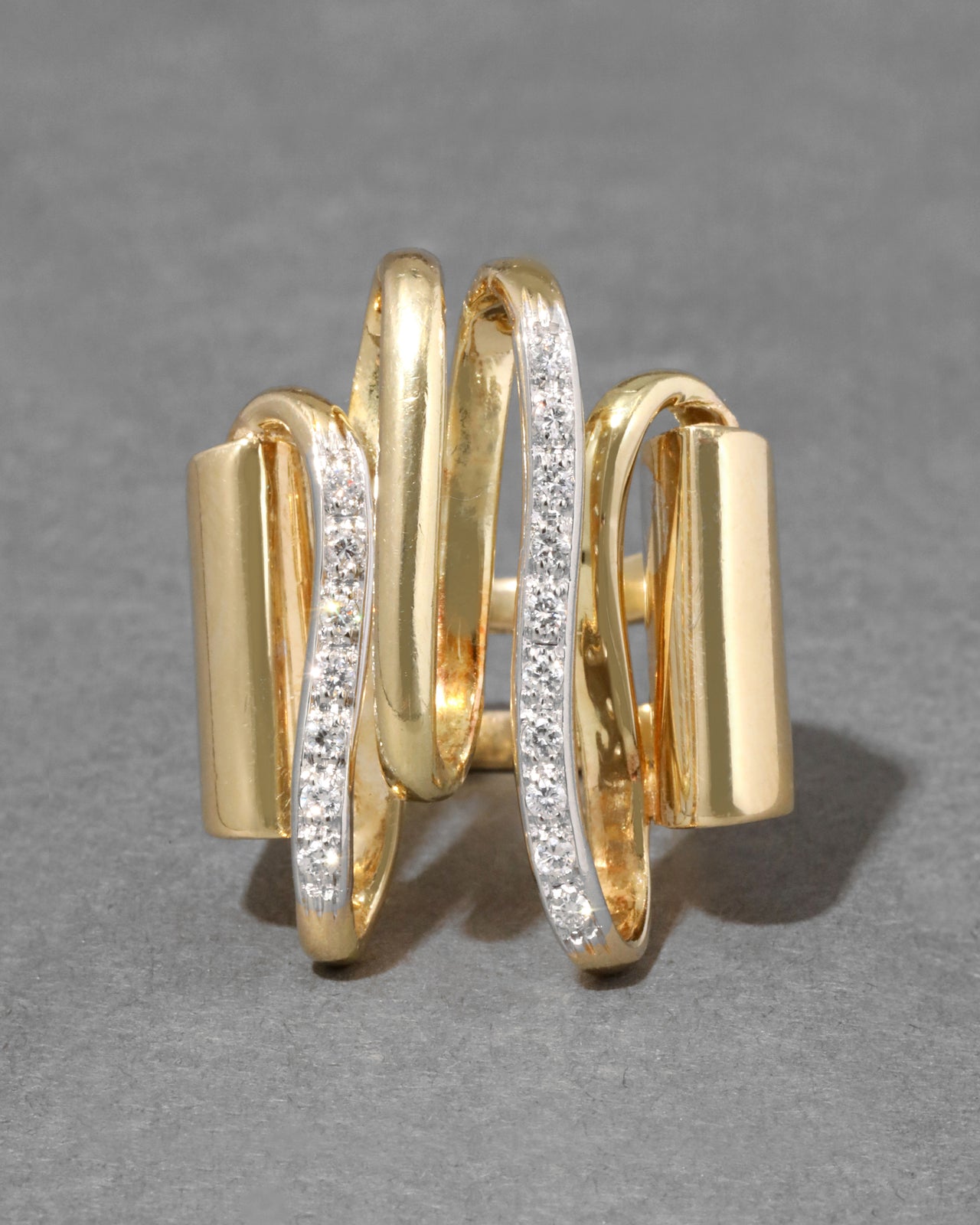 Vintage 1970s 18k Gold & Platinum Henry Dunay Modernist Ring - Photo 2