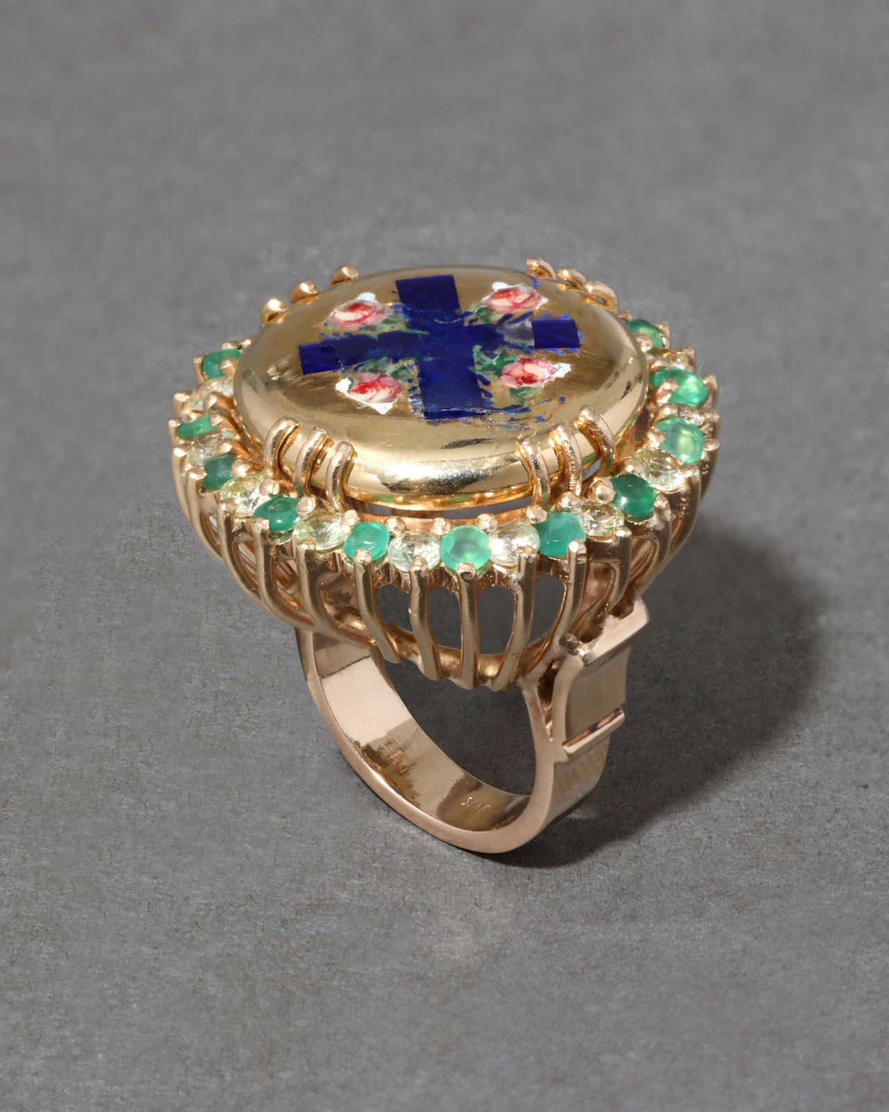 Antique 1700s 14k Gold with French Enamel & Emerald & Sapphire Shank Ring - Photo 2