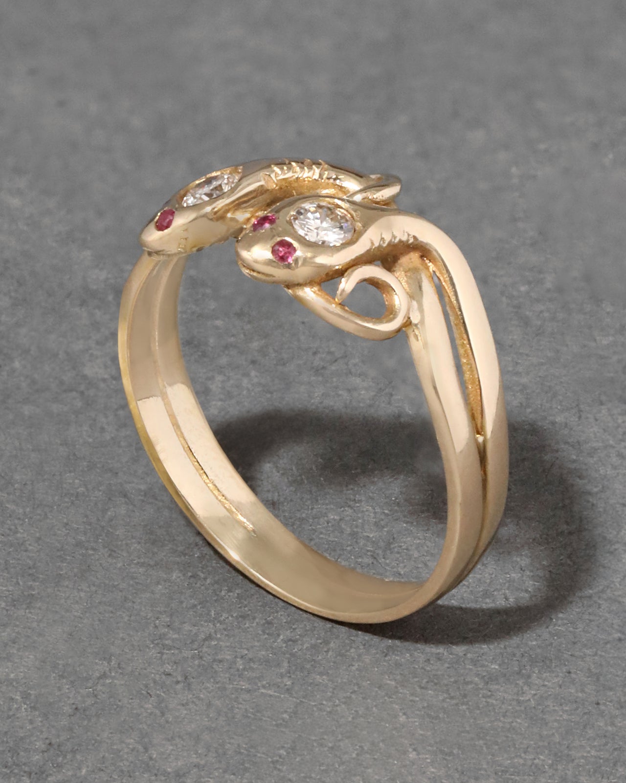 Antique Victorian 14k Gold with Diamond & Ruby Intertwined Snakes Ring - Photo 2