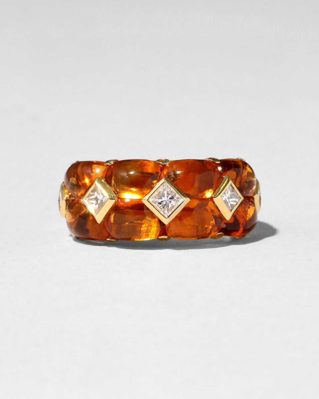 Vintage 1980s 18k Gold & Custom Cut Citrine & Diamond Italian Ring - Photo 2