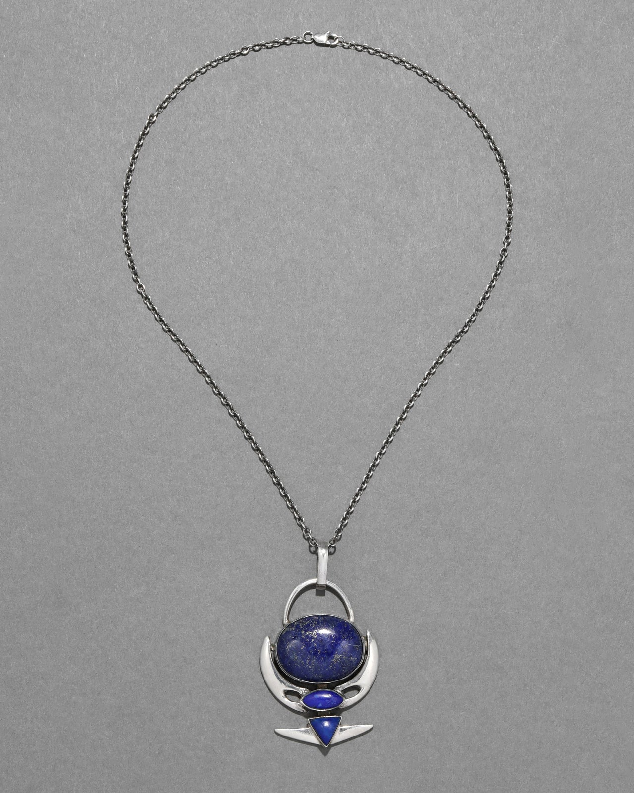 Vintage 1970s Sterling Silver with Lapis Sculptural Modernist Pendant Necklace - Photo 2