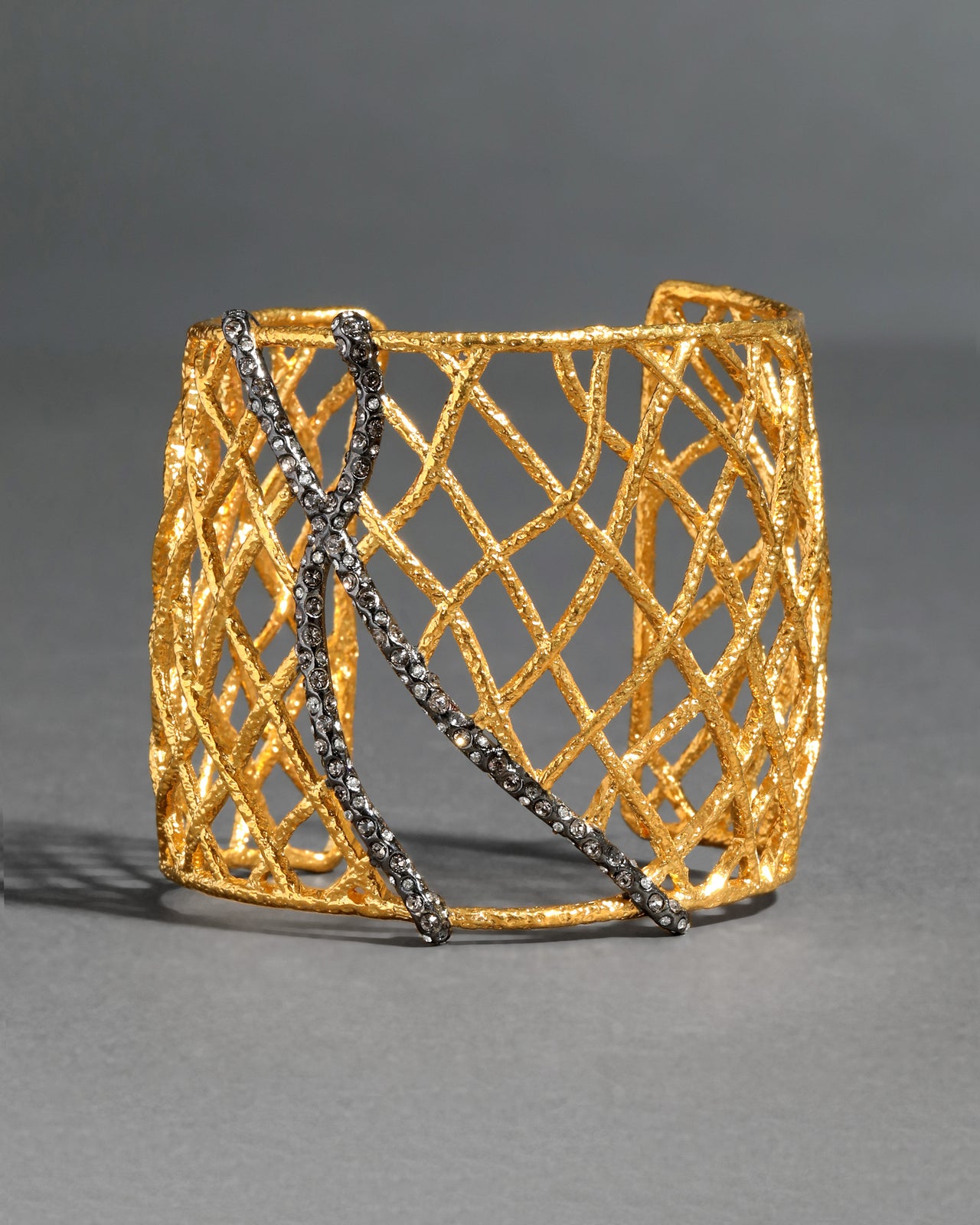 Archive Two Tone 14K Gold Plate and Ruthenium Open Lattice Cuff Bracelet - Photo 2