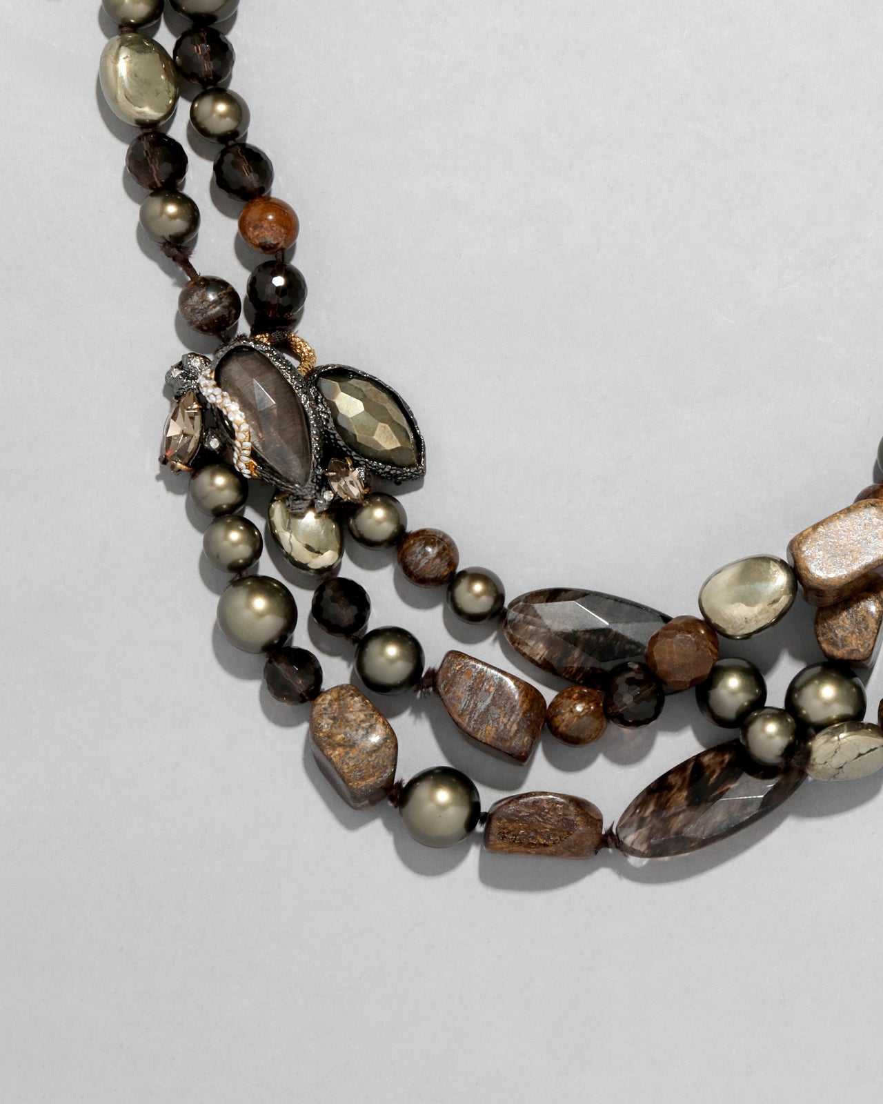 Archive Triple Strand Beaded Dark Stone Necklace - Photo 2