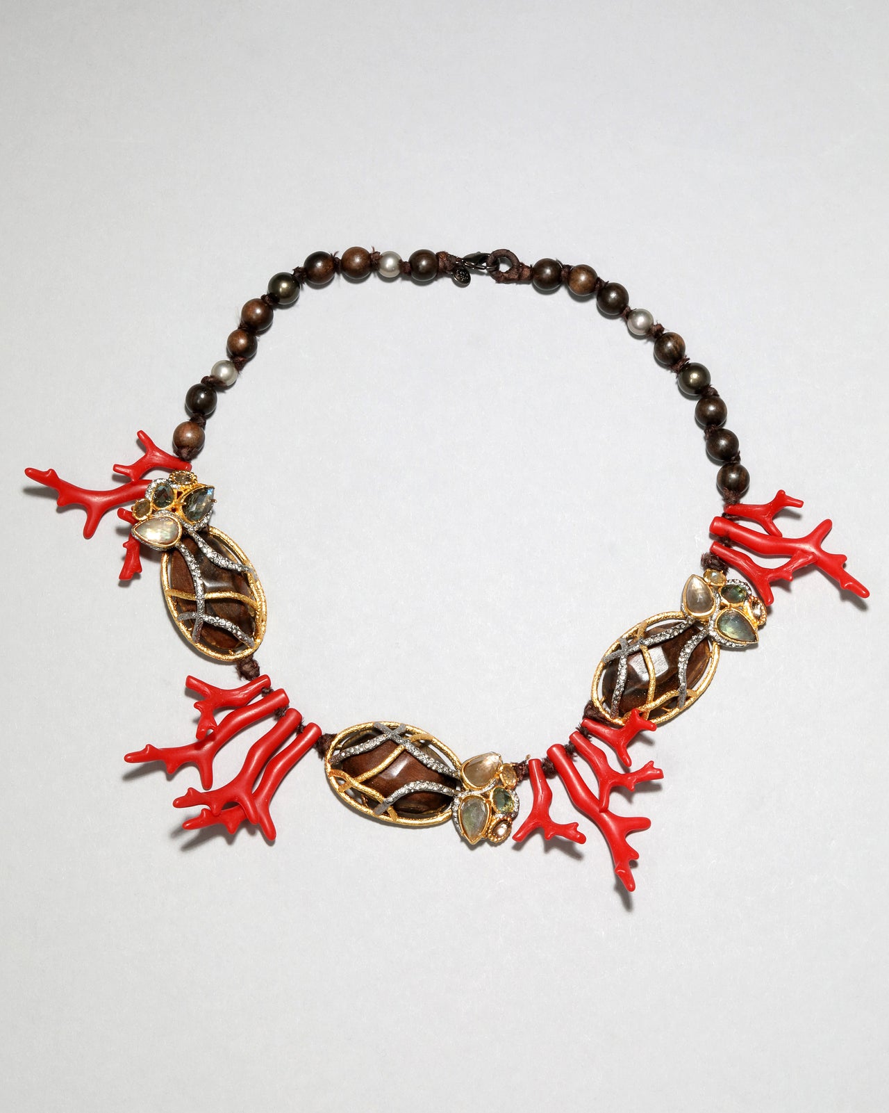 Archive Faux Coral and Faceted Cut Wood Beaded Necklace - Photo 2