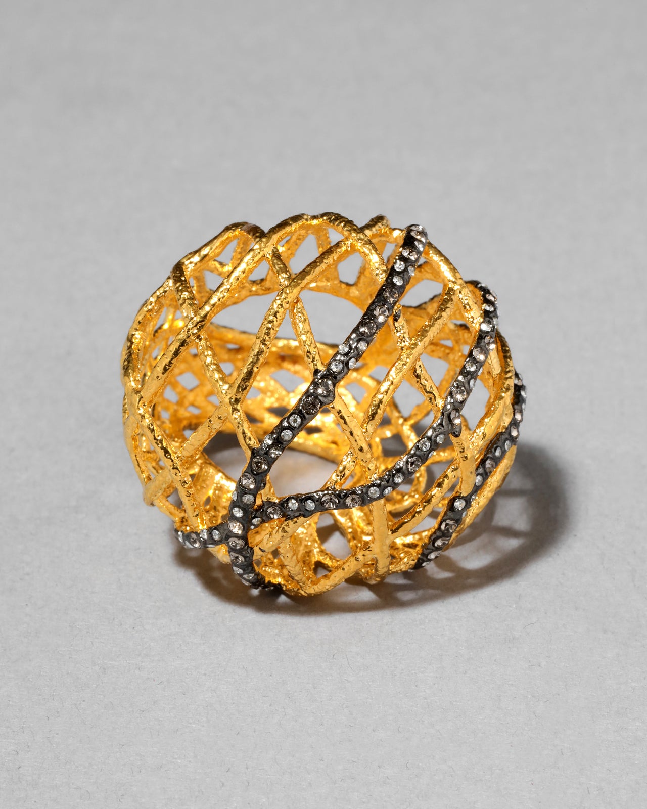 Archive Crystal Encrusted Two Tone Open Lattice Dome Ring - Photo 2