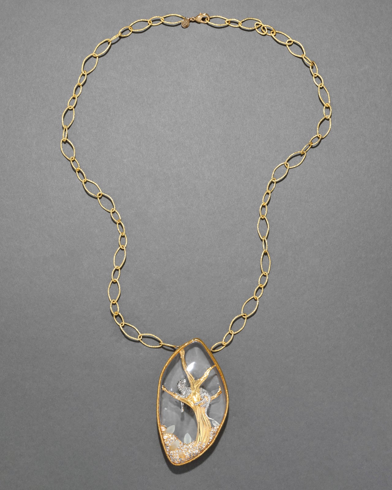 Archive Lucite Lounging Panther Reliquary Pendant Necklace - Photo 2