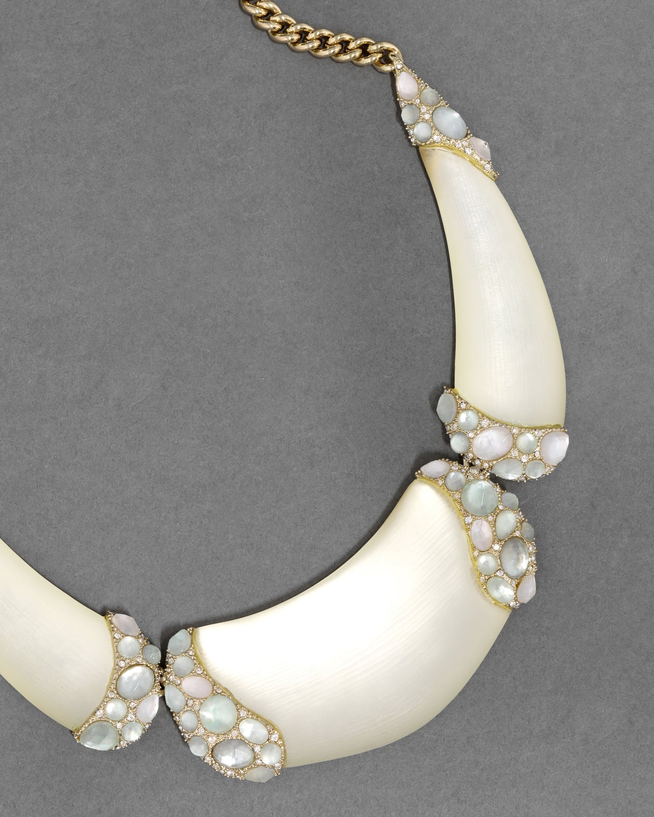 Archive Mother of Pearl Doublet and Crystal Stone Studded Lucite Bib Necklace - Photo 2