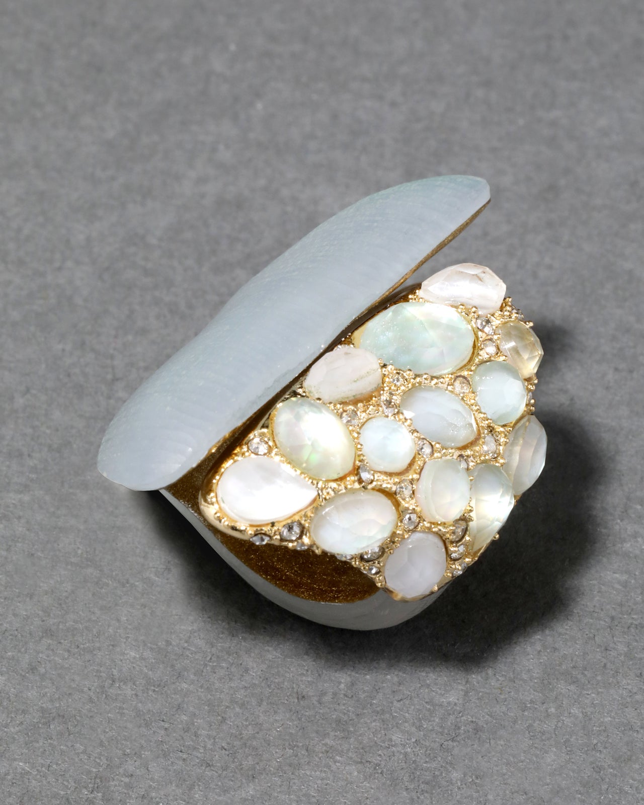 Archive Hand Sculpted Lucite with Mother of Pearl Doublet and Crystal Studded RIng - Photo 2