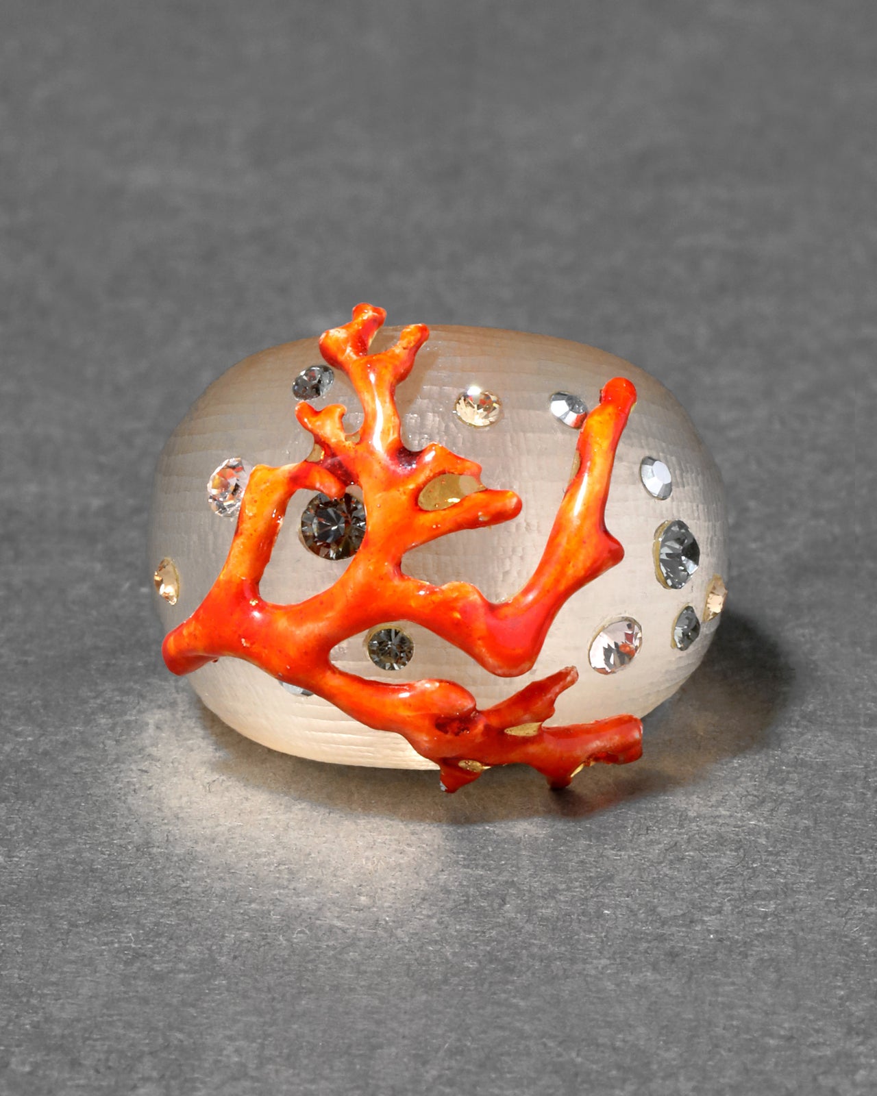 Archive Crystal Dusted Lucite Enamel Coral Ring - Photo 2